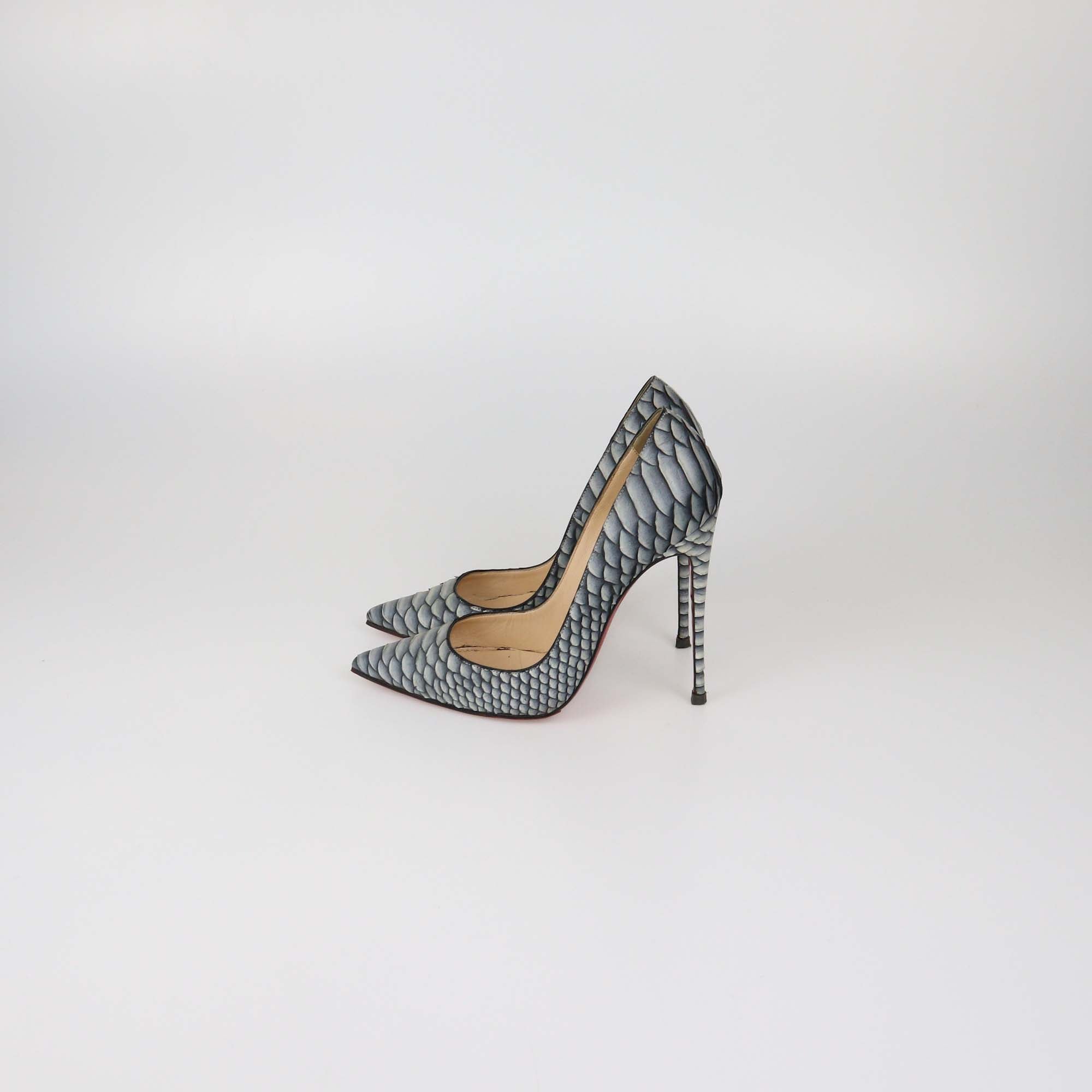 Christian Louboutin Grey Python Embossed Leather So Kate Pointed Toe Pumps