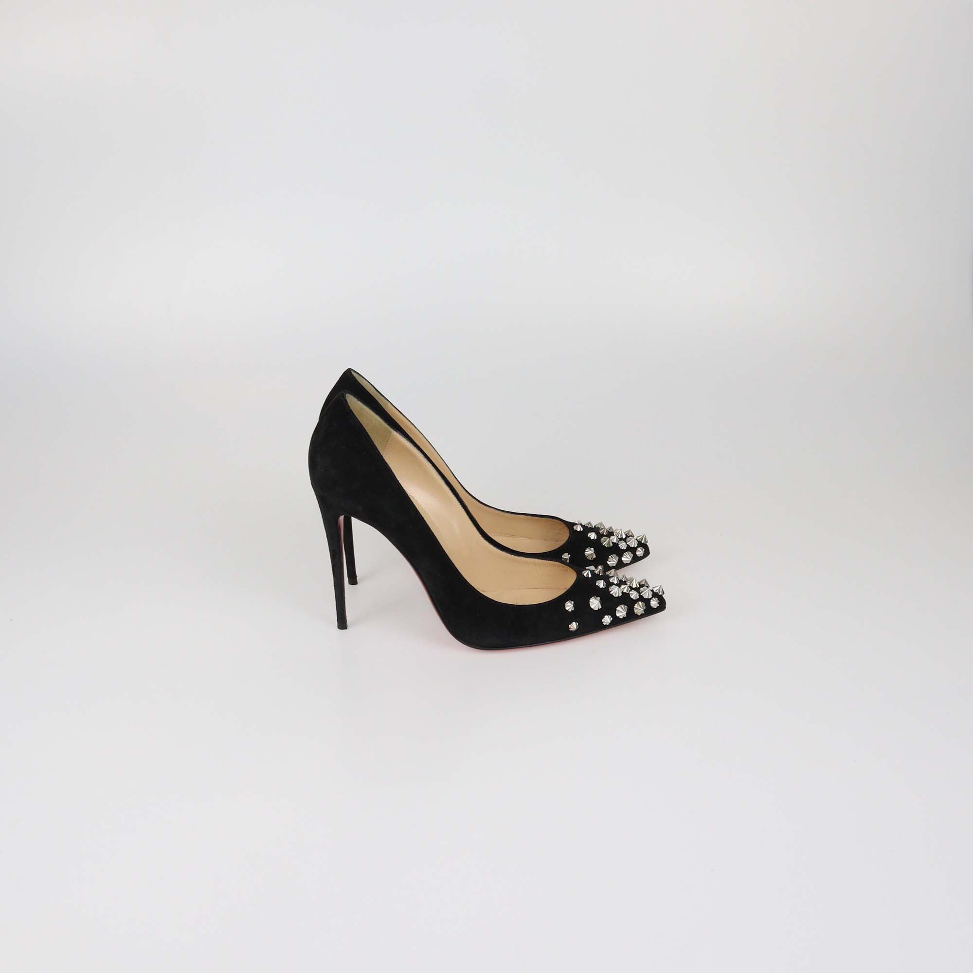 Christian Louboutin Black Suede Spike Drama Pumps