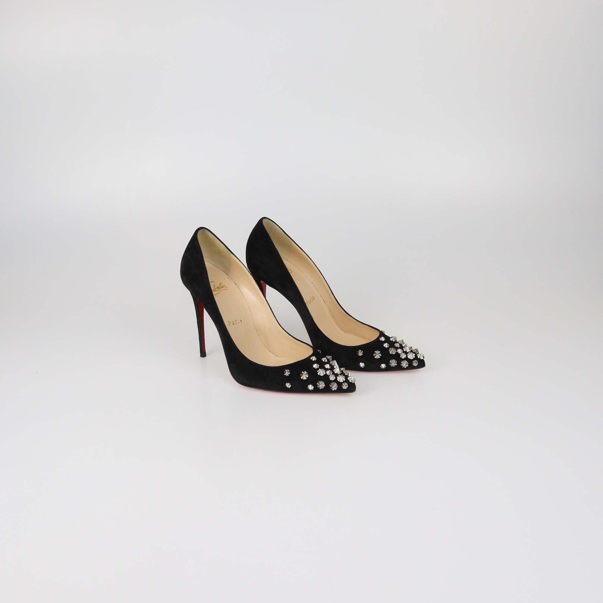 Christian Louboutin Black Suede Spike Drama Pumps