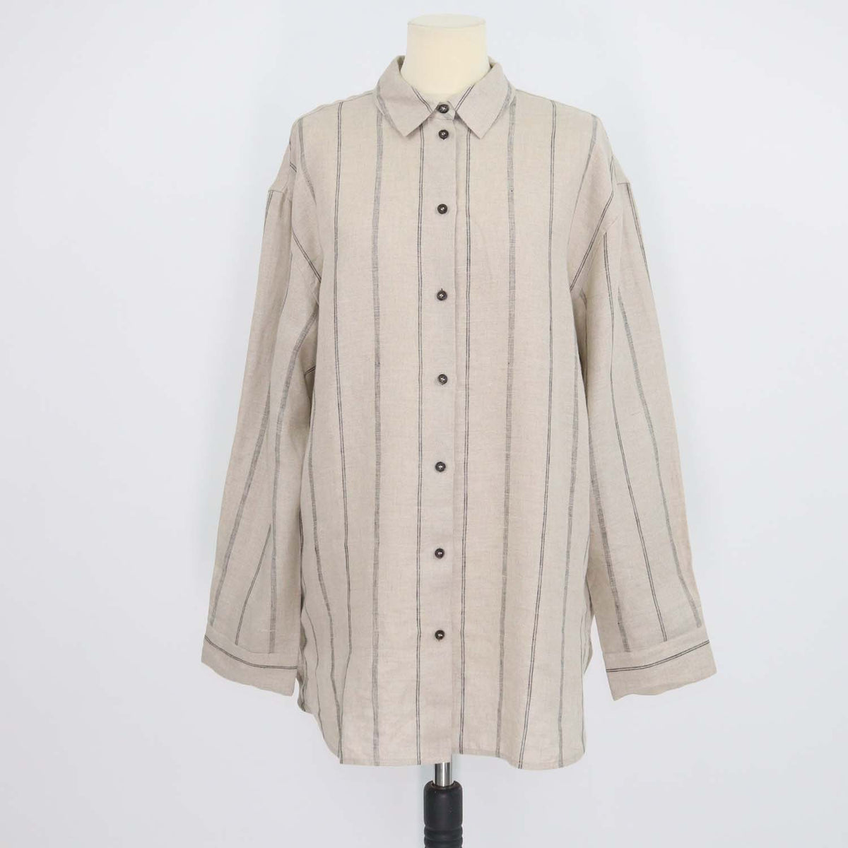 12 Storeez Grey, Beige Striped Linen Shirt