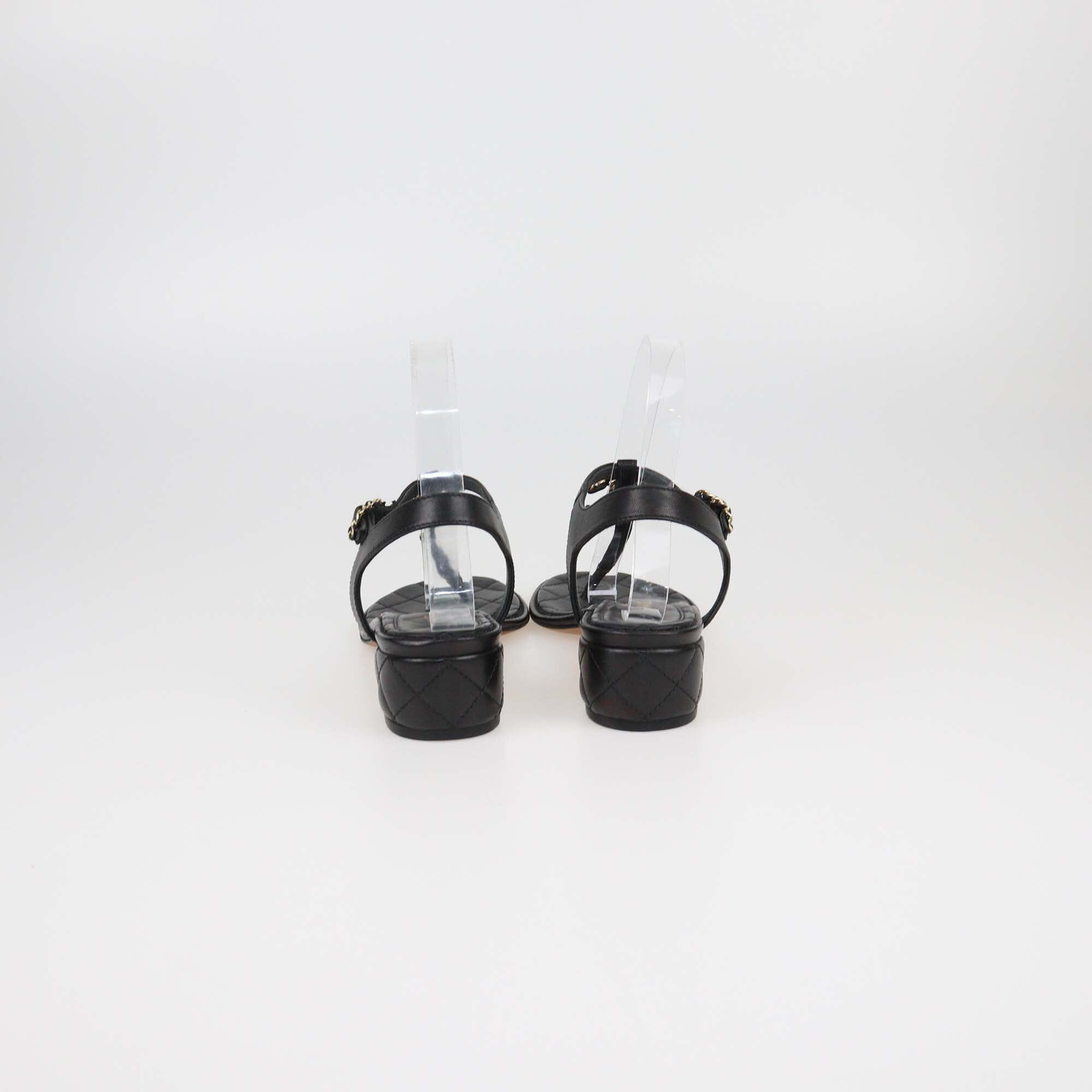 Chanel Black CC Chain Thong Sandals Womens Chanel