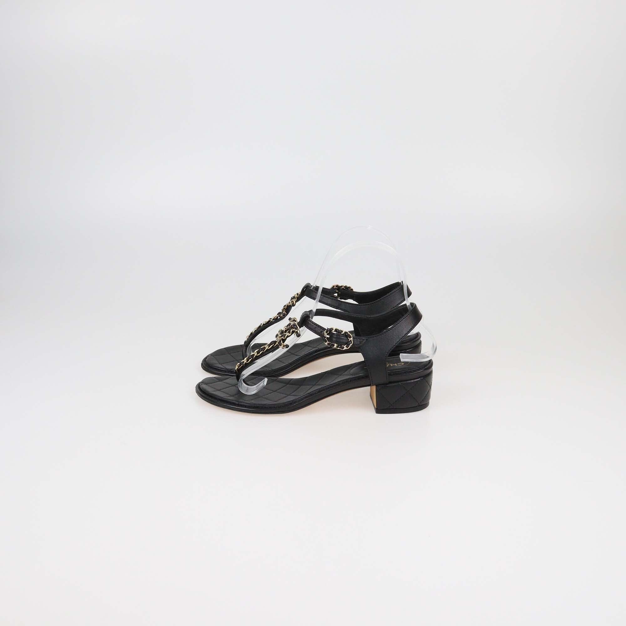 Chanel Black CC Chain Thong Sandals Womens Chanel