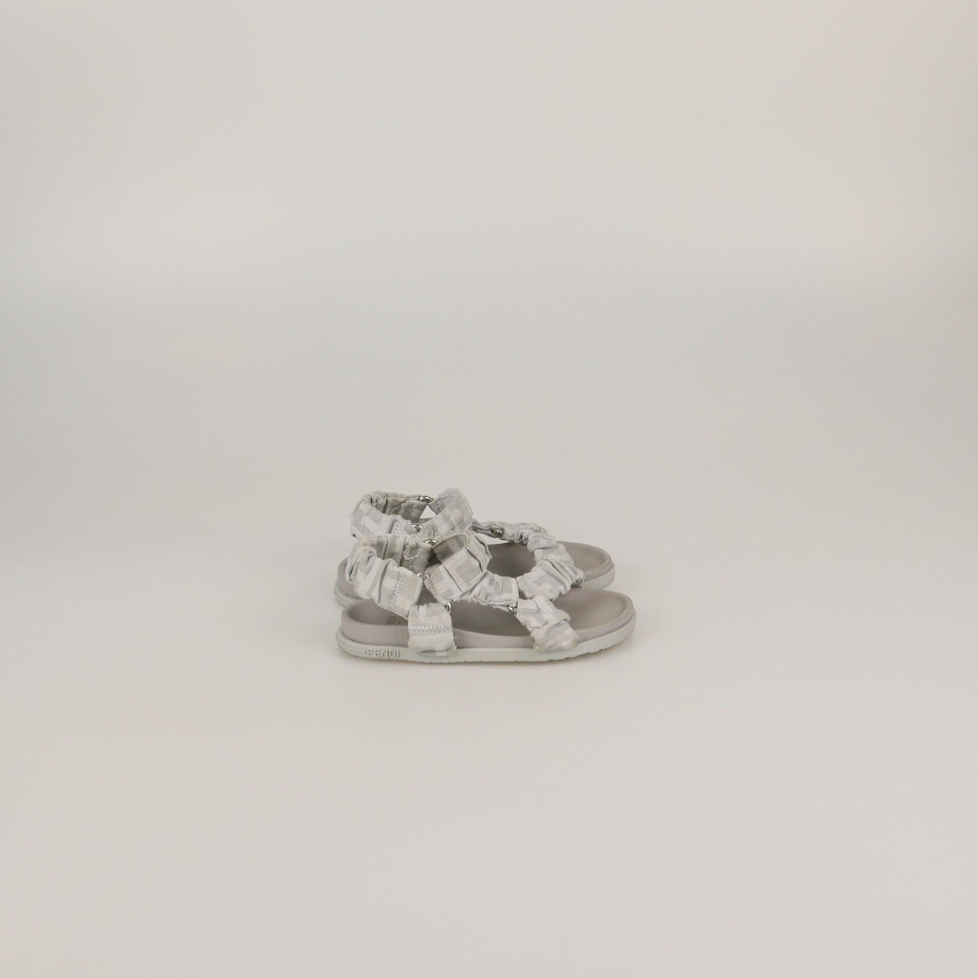 Dolce & Gabbana Kids Grey FF Logo Vekcri Strap Flat Sandals Kids Dolce & Gabbana Kids