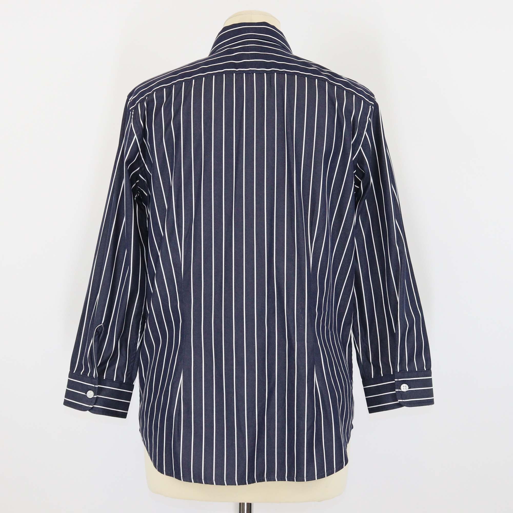 Lauren Ralph Lauren Navy Blue/White Cotton Striped Embroidered Long Sleeve Shirt