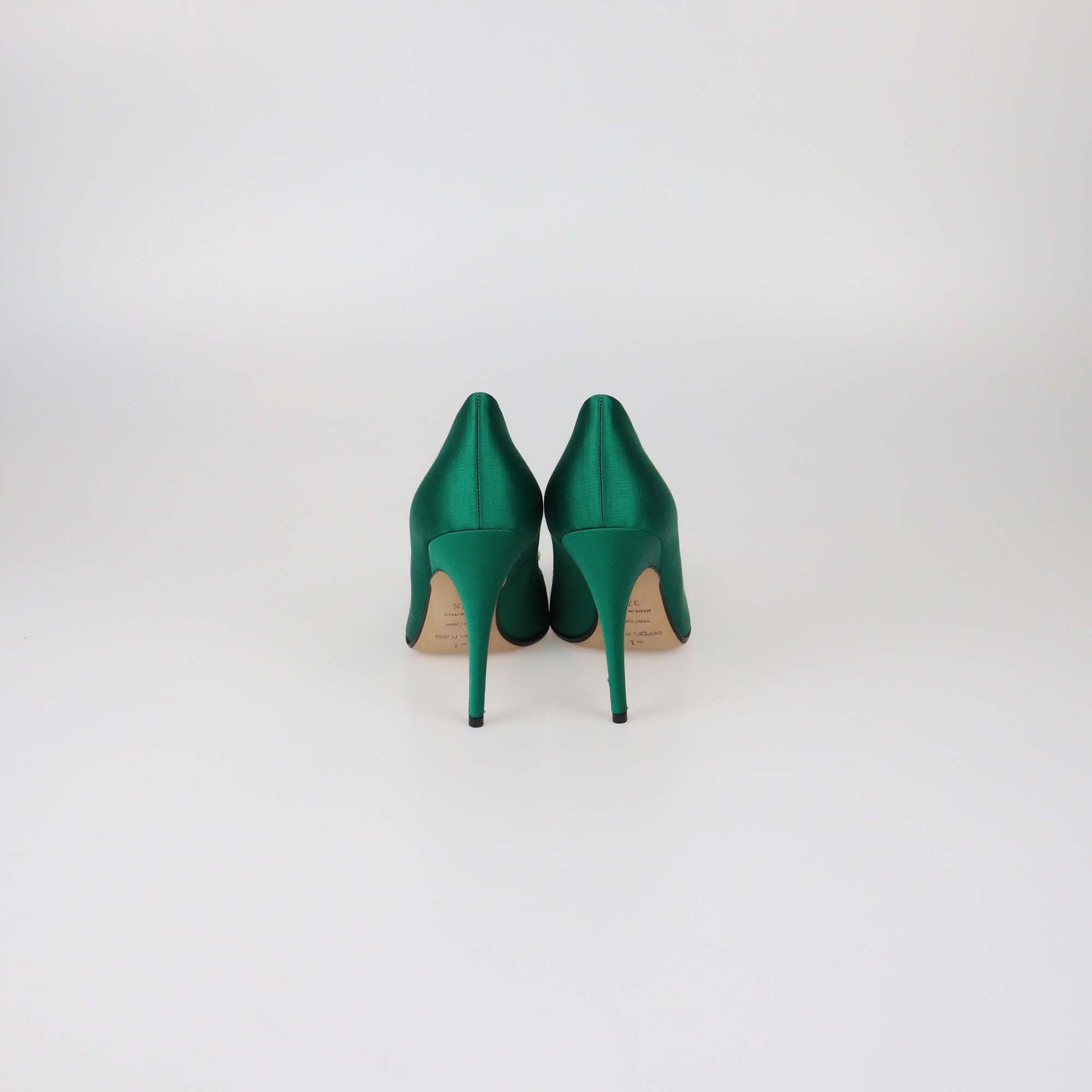 Sergio Rossi Green Satin Crystal Embellished Pumps