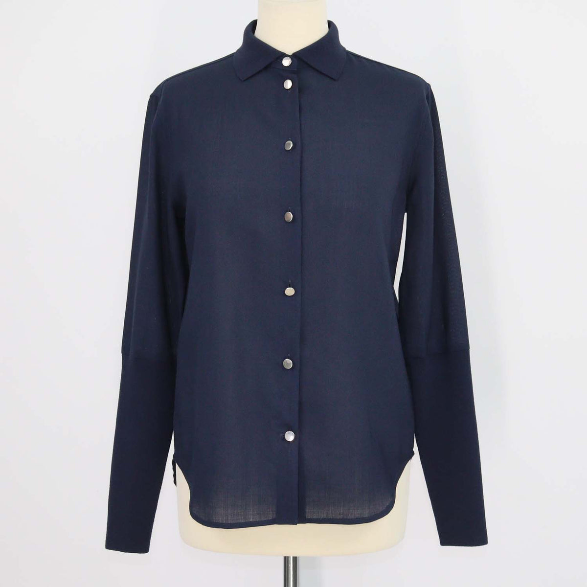 Loro Piana Deep Blue Wool Leela Long Sleeve Shirt
