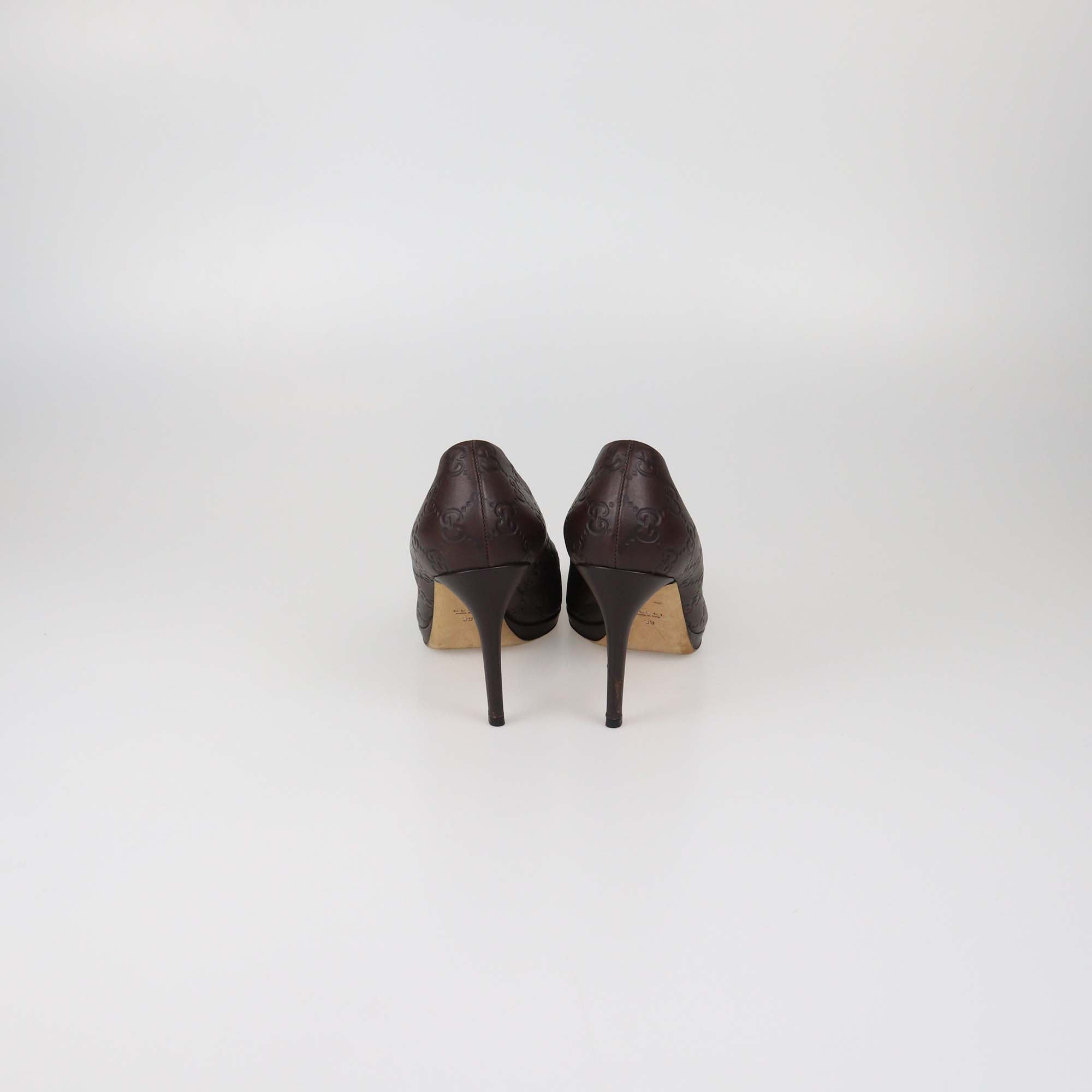Gucci Dark Brown Guccissima Leather Horsebit Peep Toe Pumps