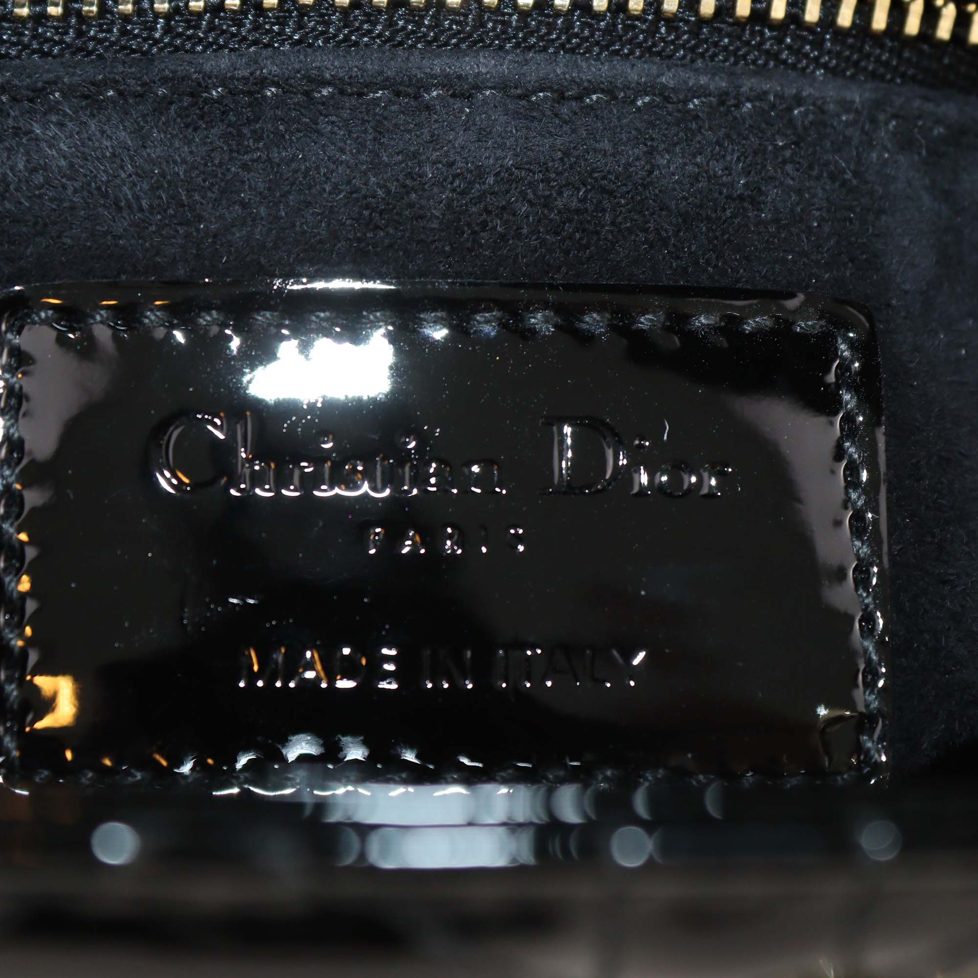 Christian Dior Black Patent Leather Cannage Mini Lady Dior Tote