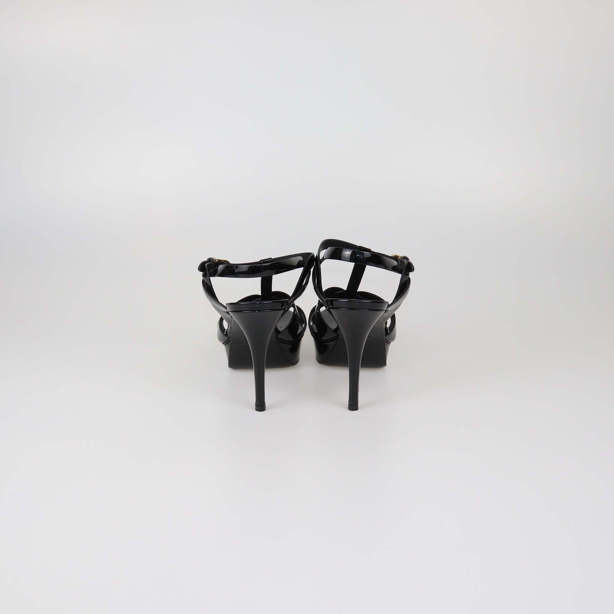 Saint Laurent Black Patent Leather Tribute Platform Sandals