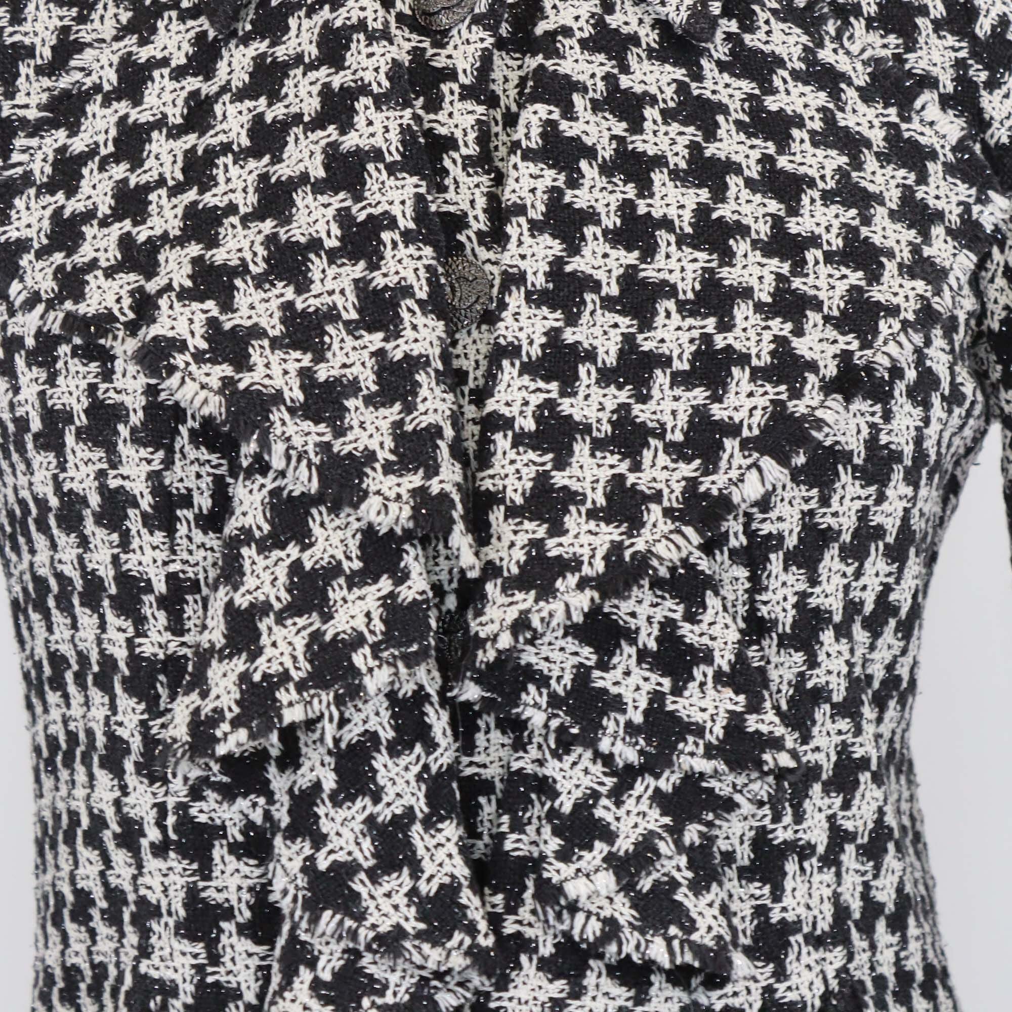 Chanel Black/White Tweed Ruffle Detail Jacket Womens Chanel