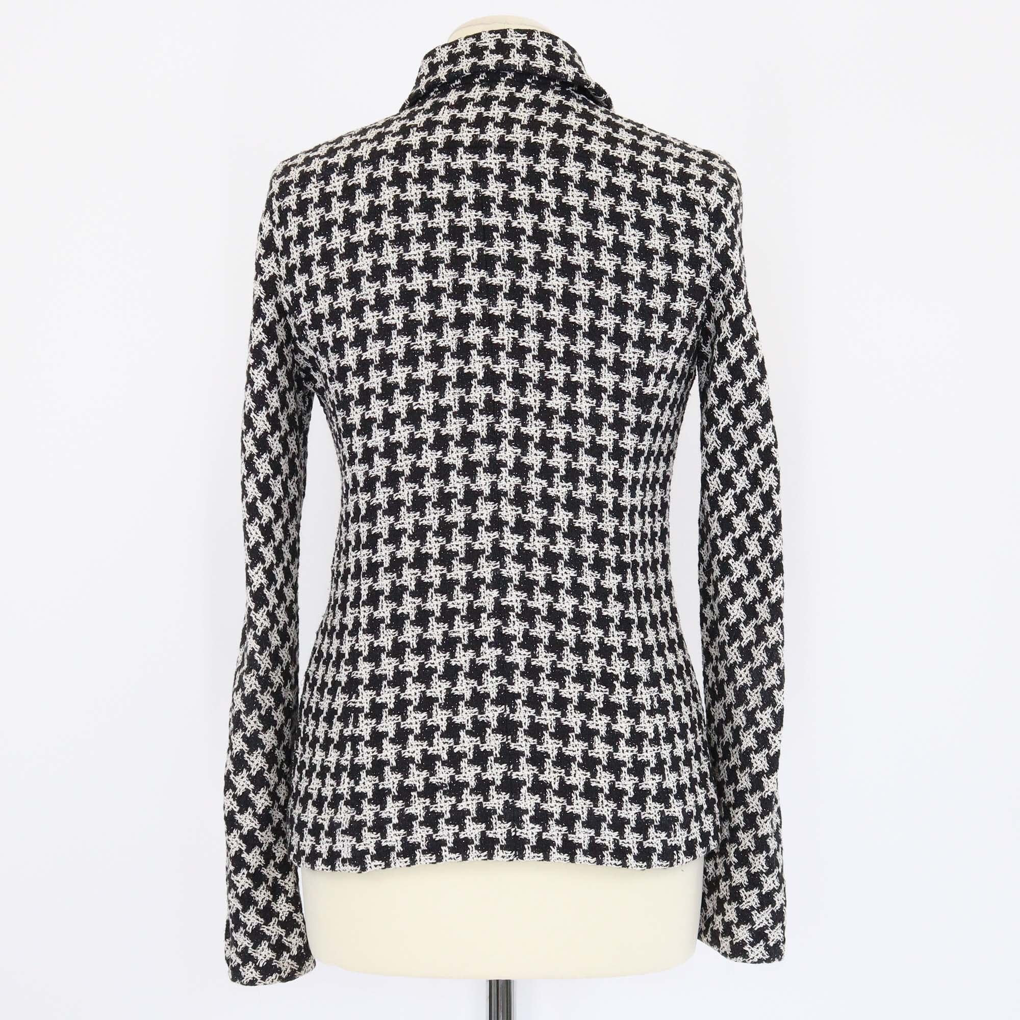 Chanel Black/White Tweed Ruffle Detail Jacket Womens Chanel