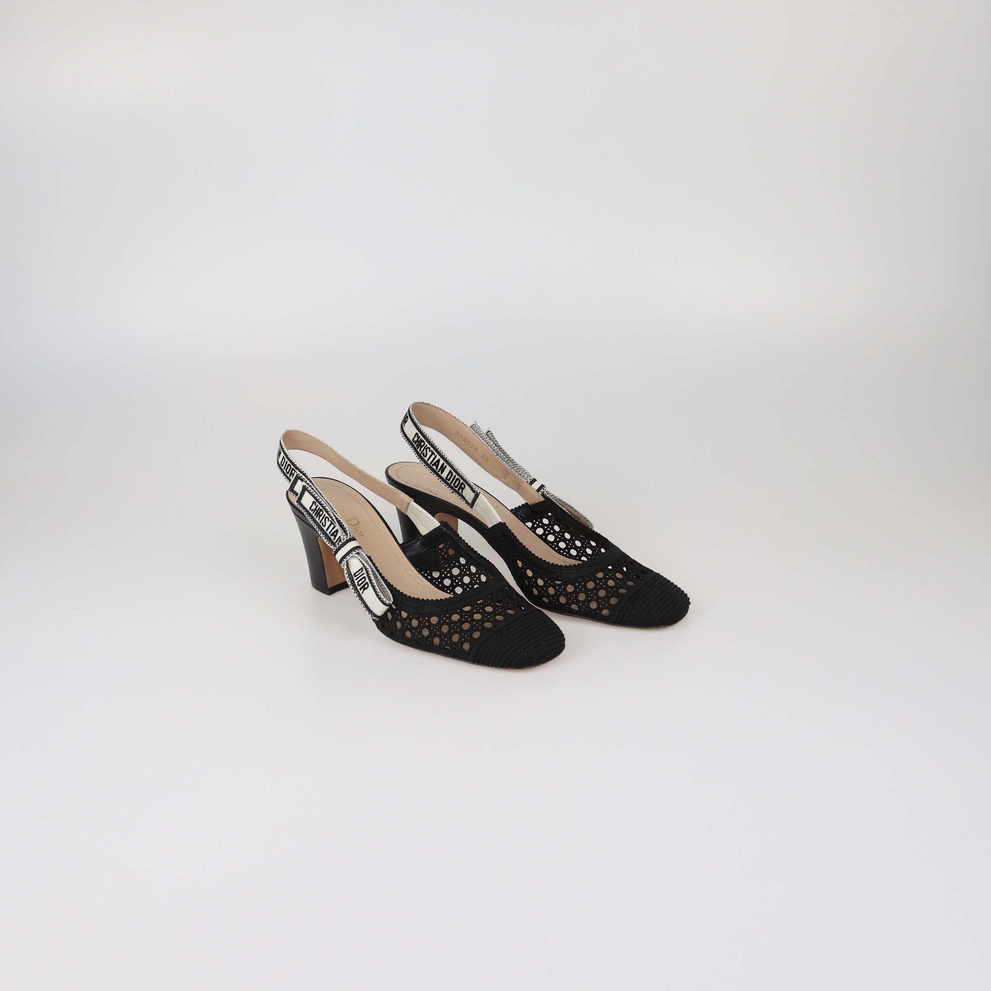 Christian Dior Black Cannage Fabric Dior & Moi Slingback