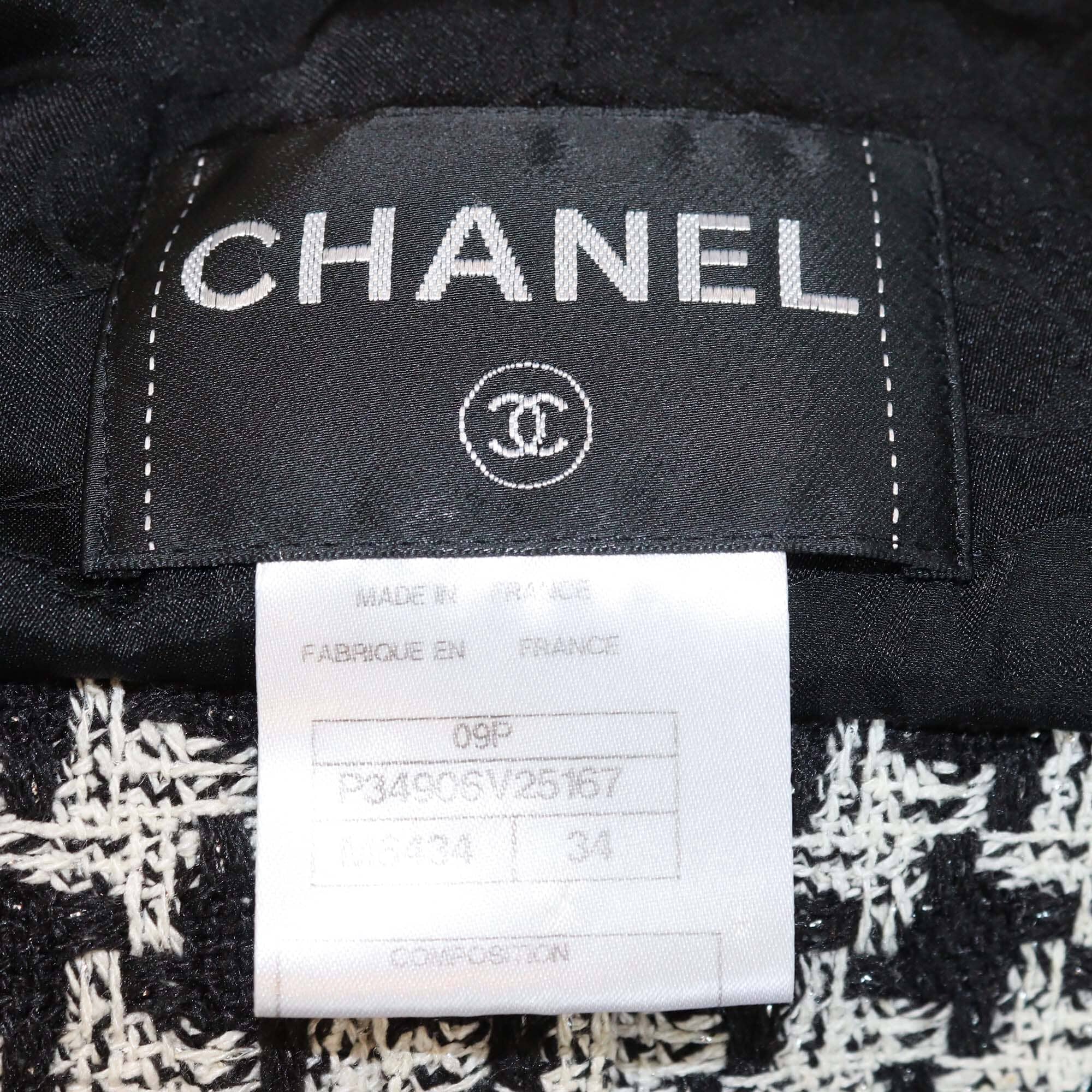 Chanel Black/White Tweed Ruffle Detail Jacket Womens Chanel