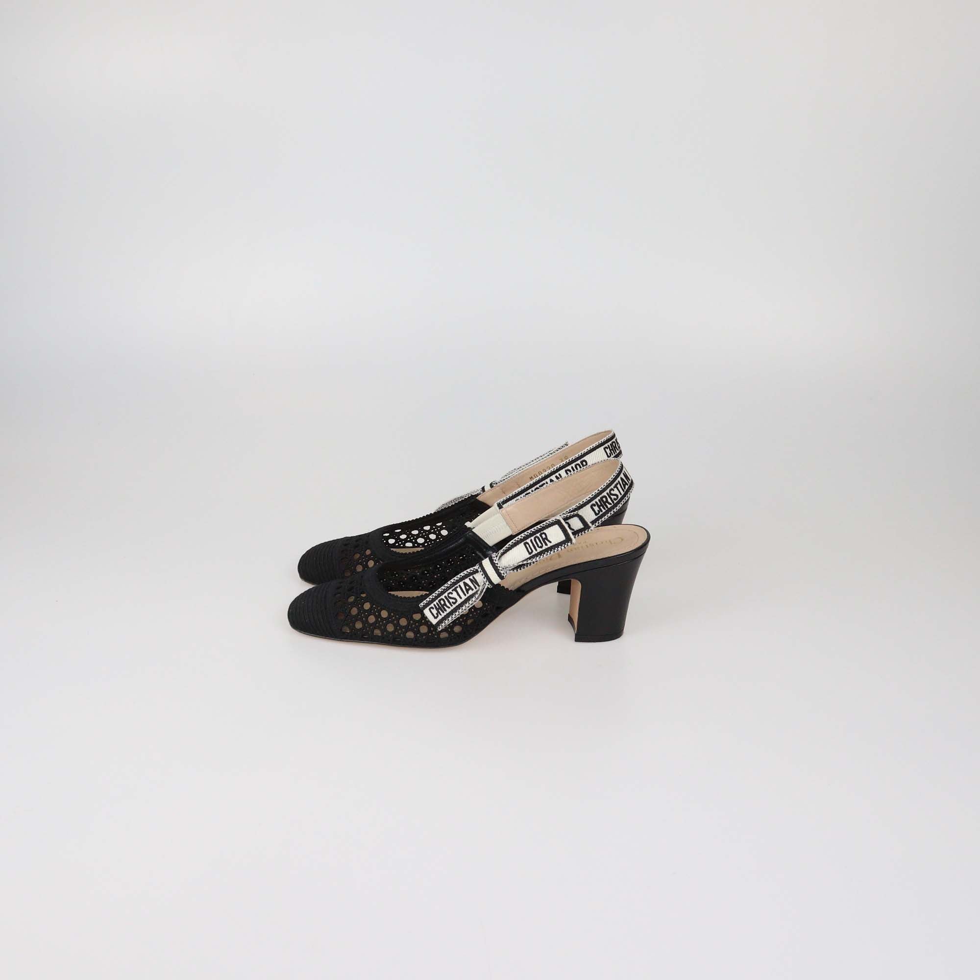 Christian Dior Black Cannage Fabric Dior & Moi Slingback