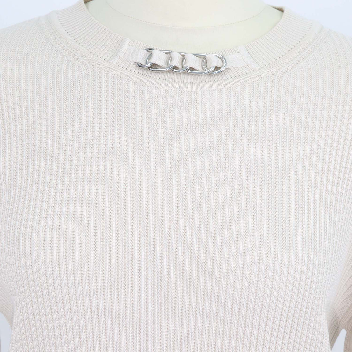 Hermes Beige Blend Viscose Knitted Chain Neck Detail Long Sleeve Dress