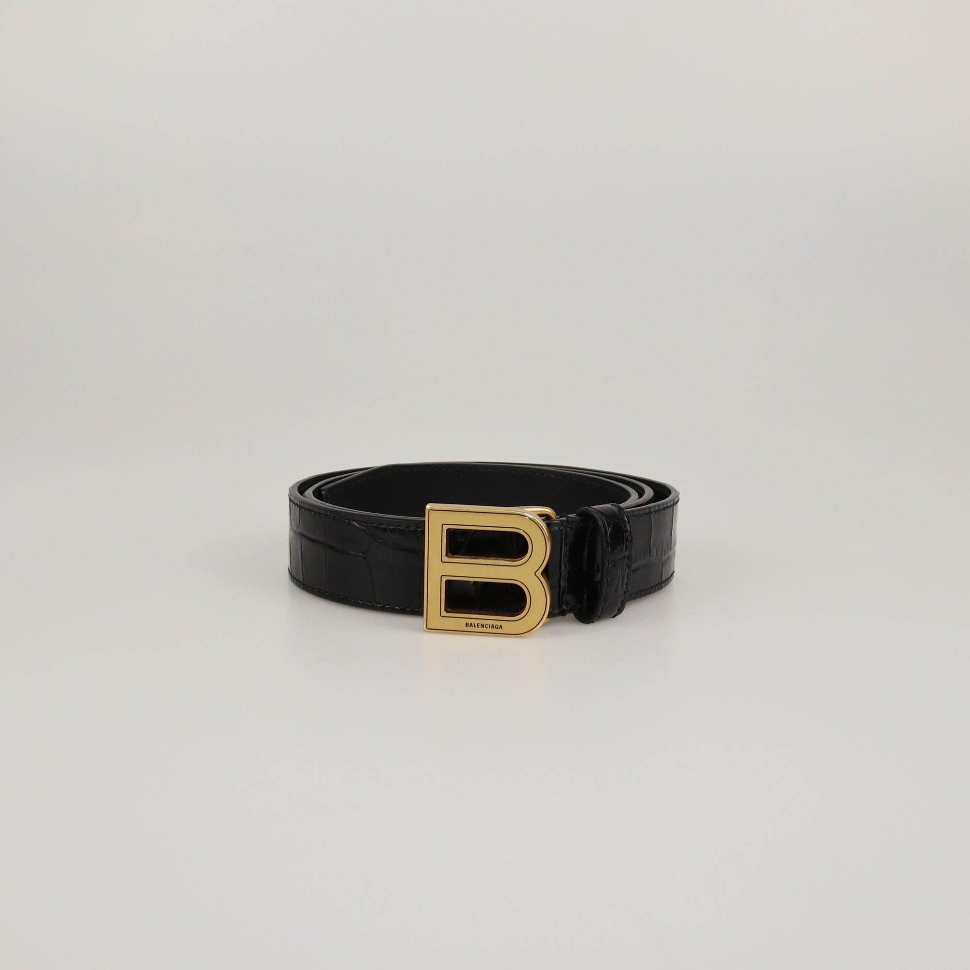 Balenciaga Black Croc Embossed Hourglass Belt Womens Balenciaga