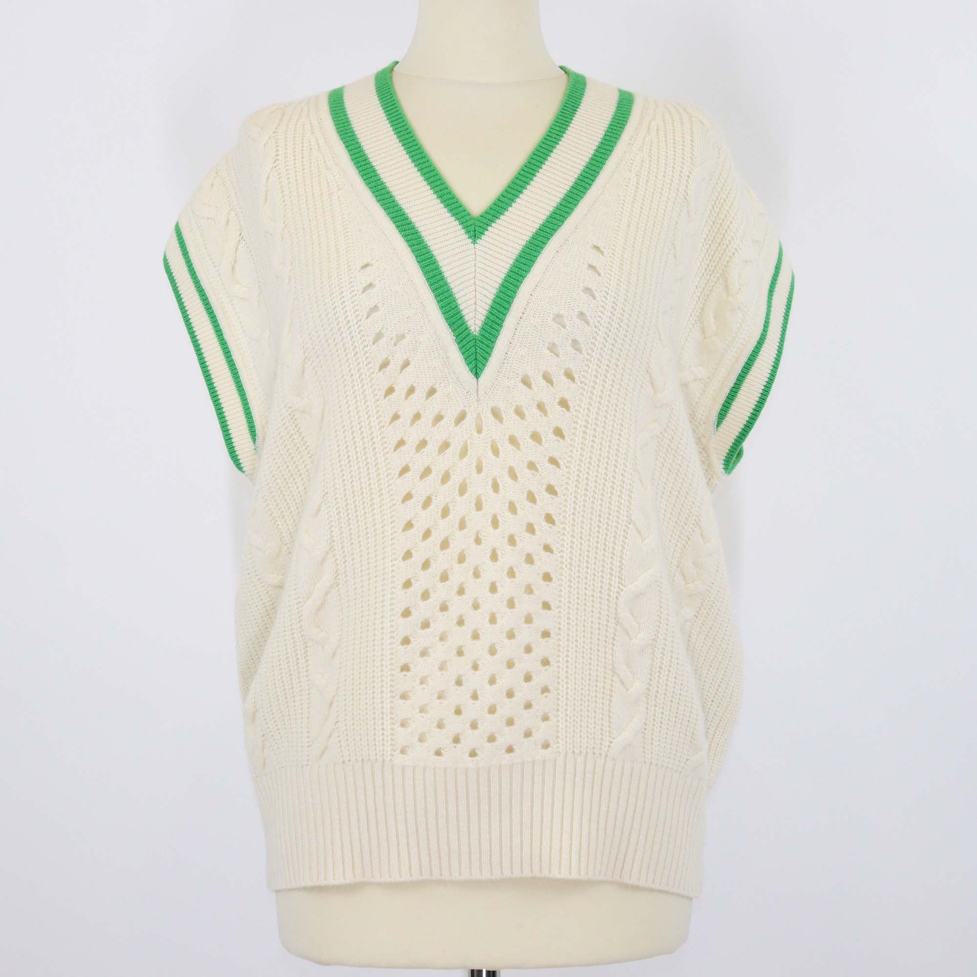 Sandro Beige Green Wool Cashmere Valerian Sleeveless Vest