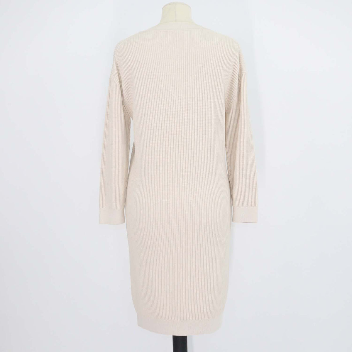 Hermes Beige Blend Viscose Knitted Chain Neck Detail Long Sleeve Dress