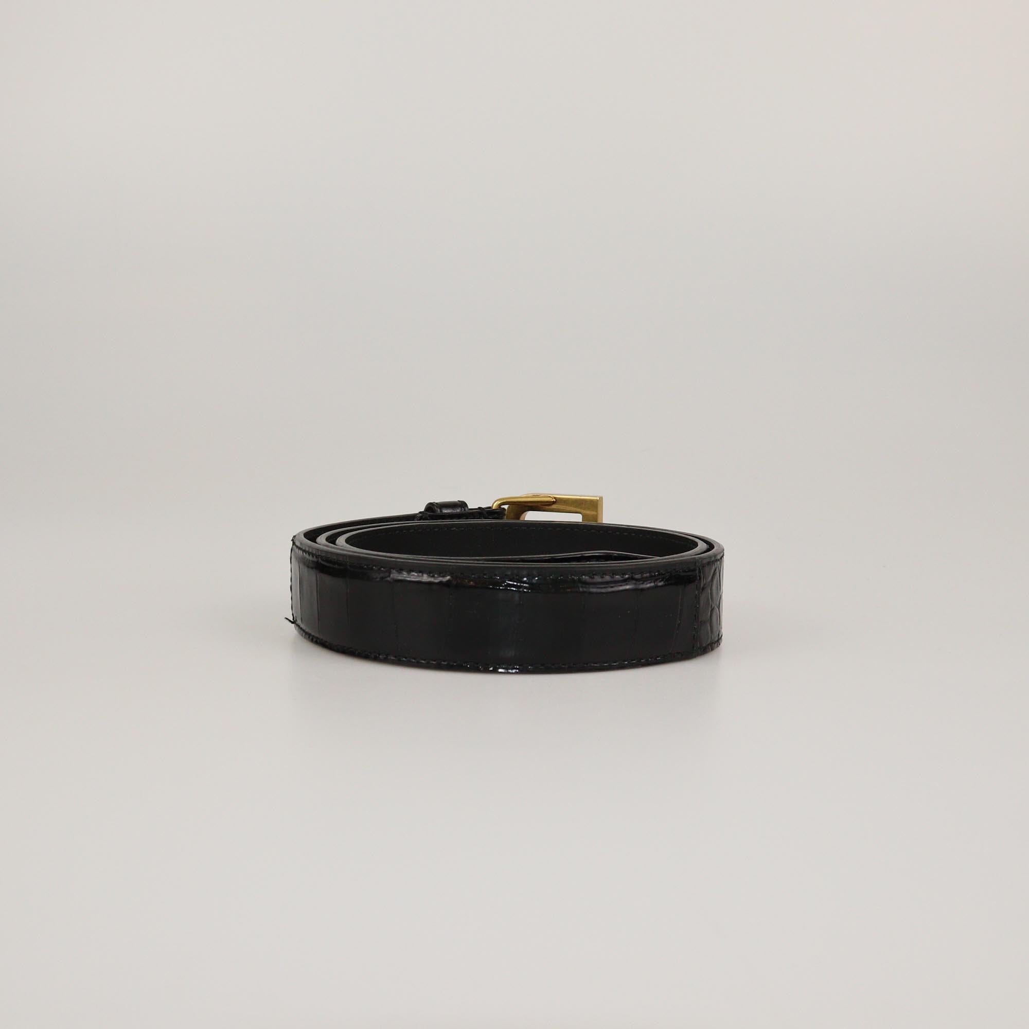 Balenciaga Black Croc Embossed Hourglass Belt Womens Balenciaga