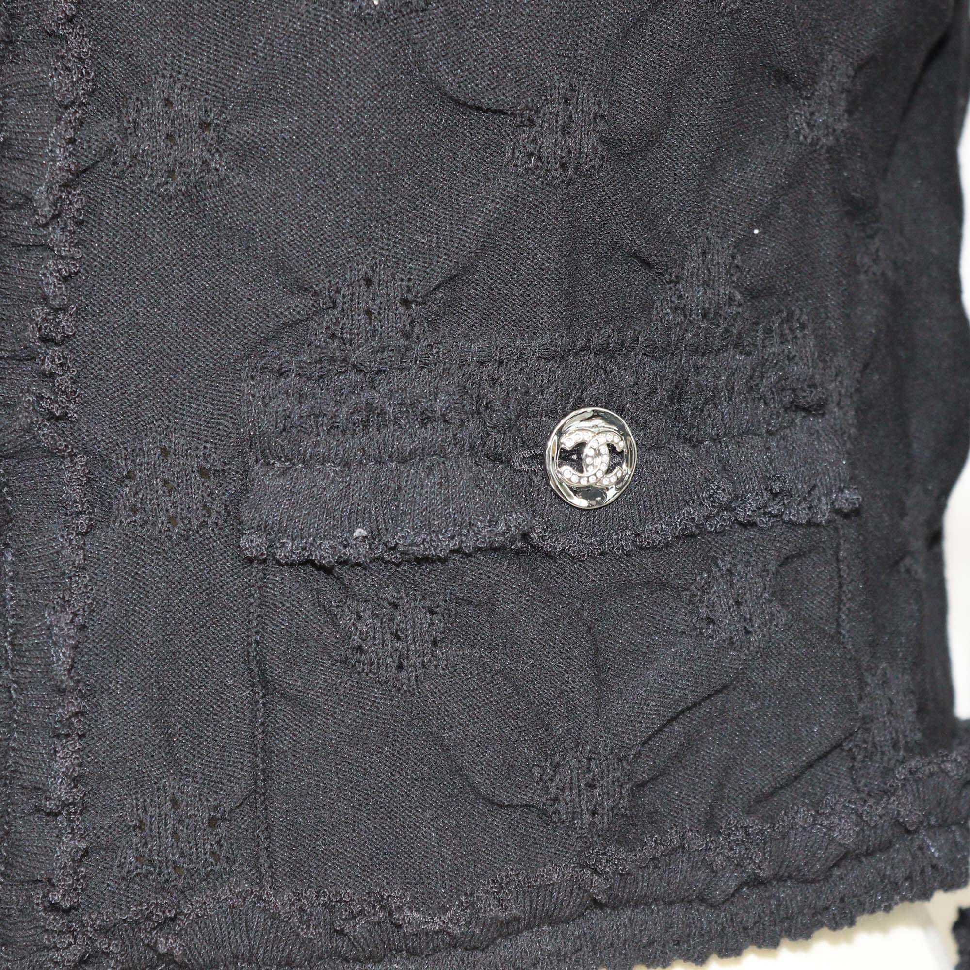 Chanel Black Quilted CC Crystal Crop Cardigan Womens Chanel
