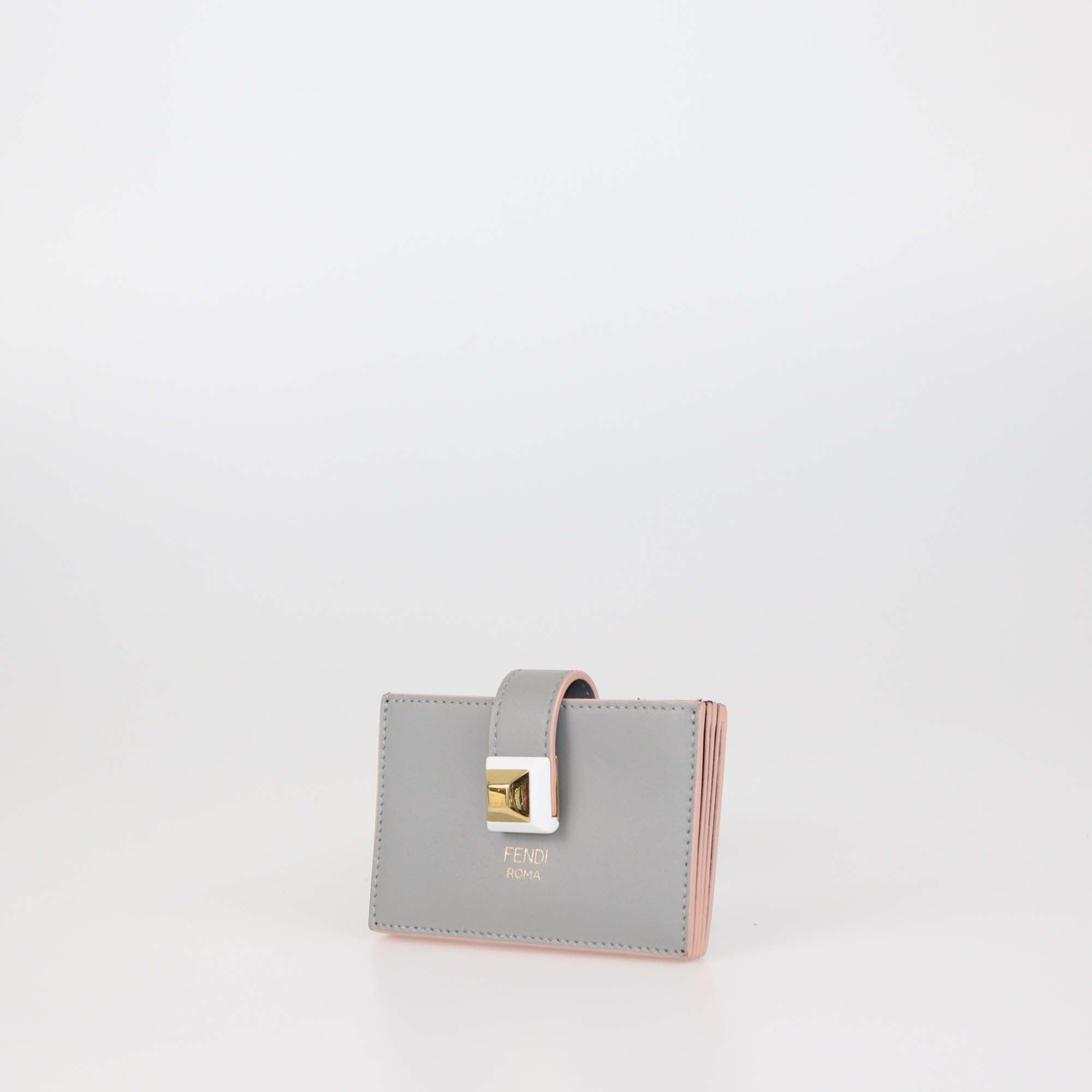 Fendi Grey/Pink Leather Gusset Card Holder
