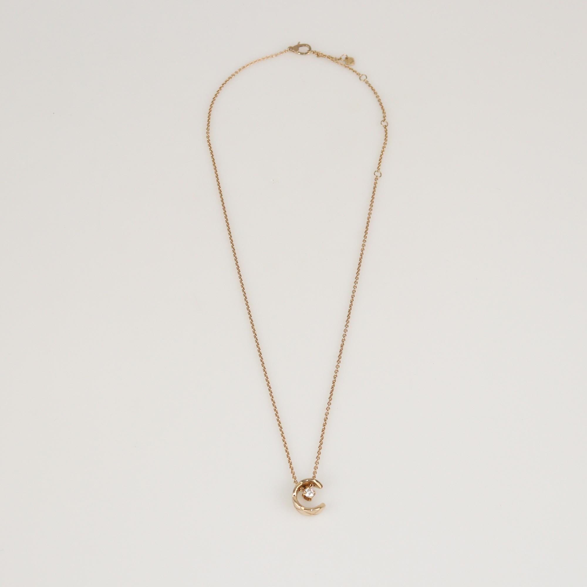 Chanel 18K Rose Gold Diamond Coco Crush Pendant Necklace Womens Chanel