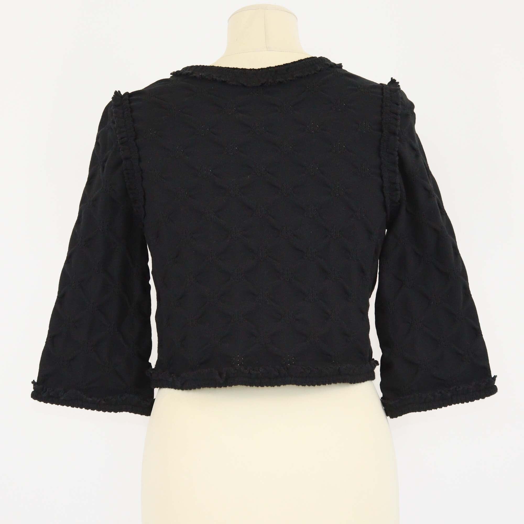 Chanel Black Quilted CC Crystal Crop Cardigan Womens Chanel