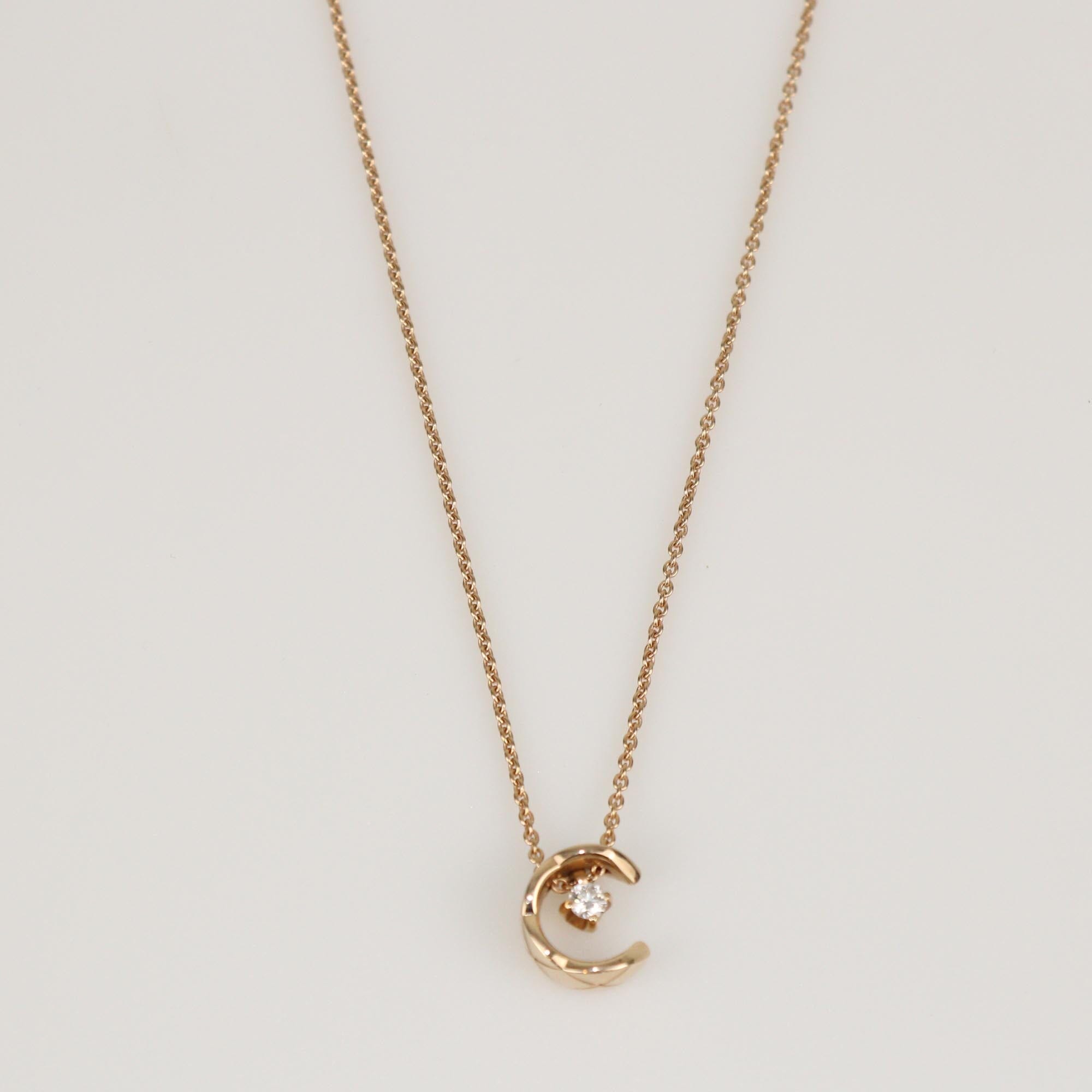 Chanel 18K Rose Gold Diamond Coco Crush Pendant Necklace Womens Chanel