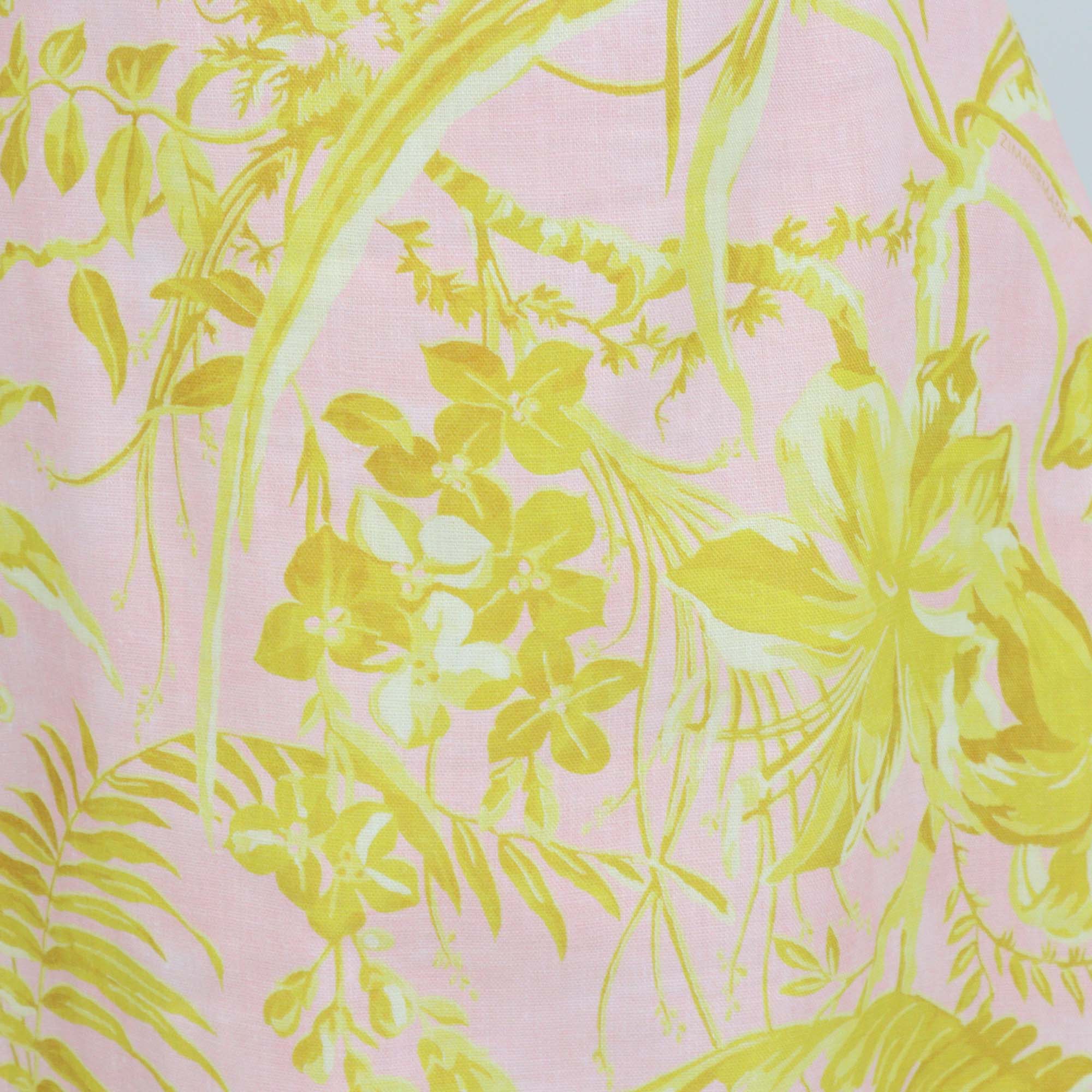 Zimmermann Pink/Yellow Linen Floral Ruffled Cut Out Mini Dress