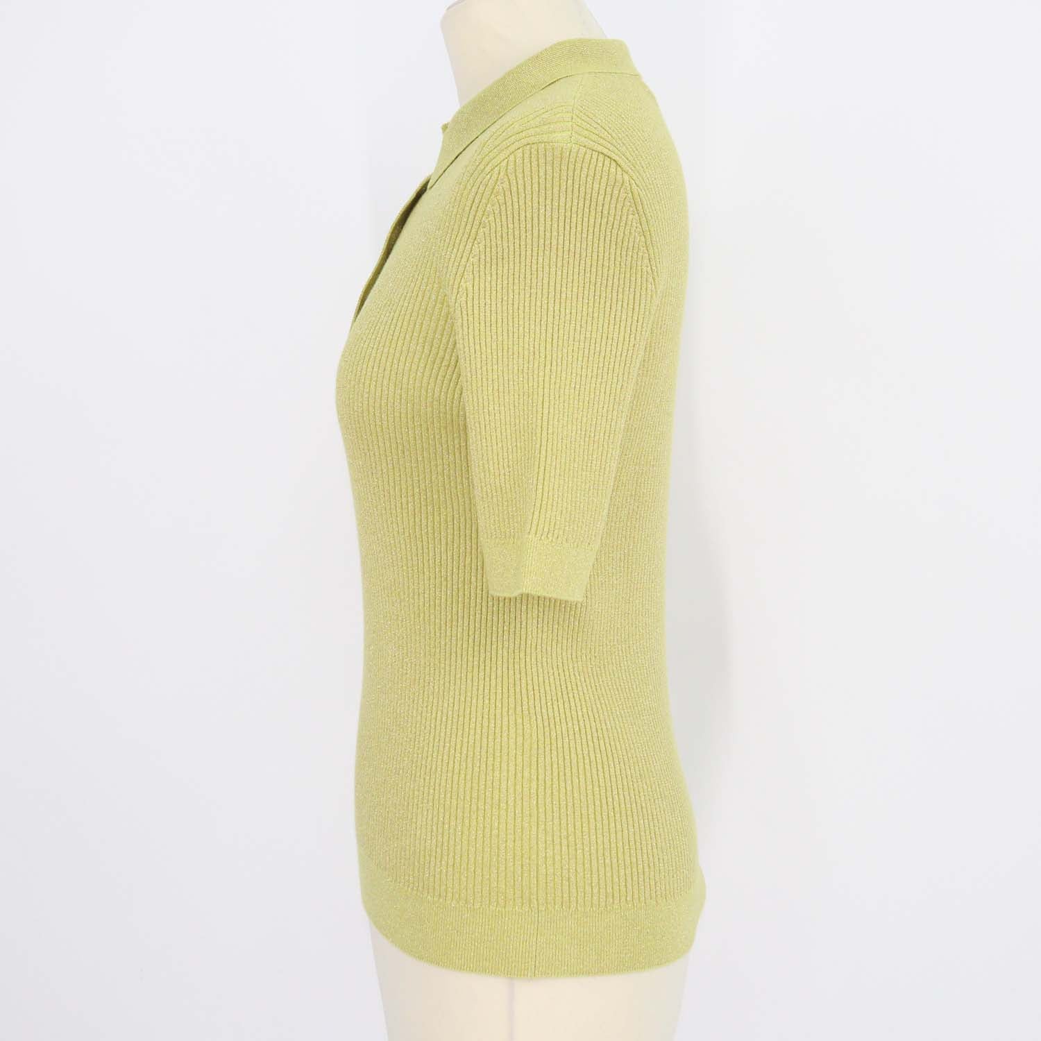 Nina Ricci Metallic Yellow Green Blend Cotton Knitted Polo Shirt