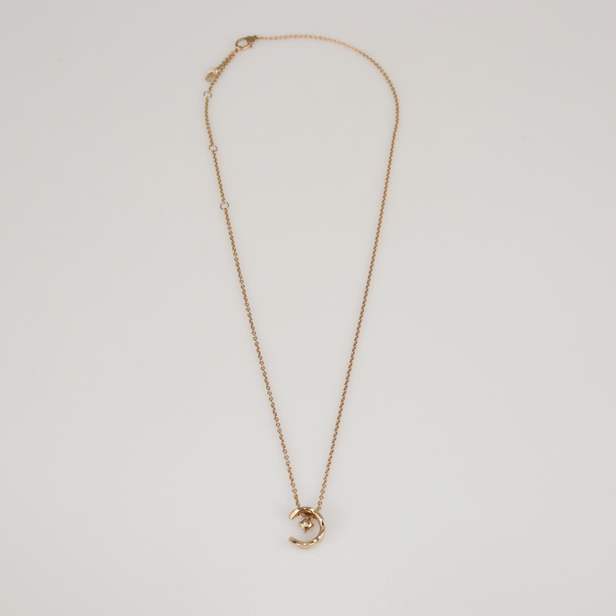 Chanel 18K Rose Gold Diamond Coco Crush Pendant Necklace Womens Chanel