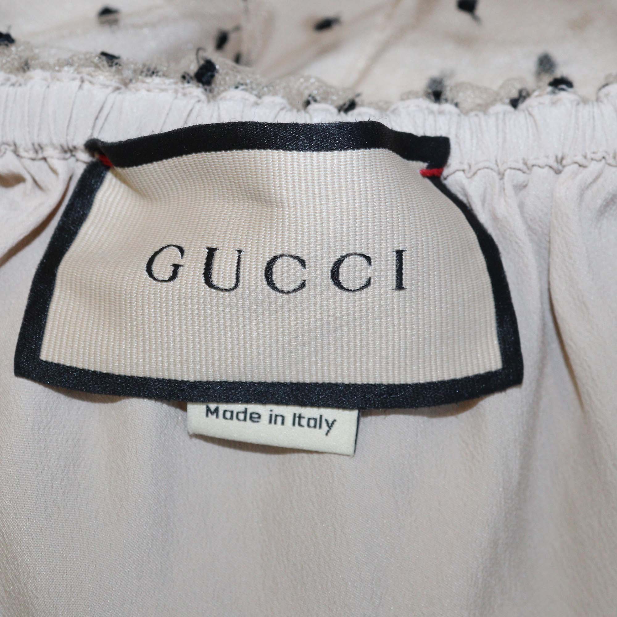 Gucci Beige Blend Fabric Polka Dot Ruffled One Shoulder Mini Dress