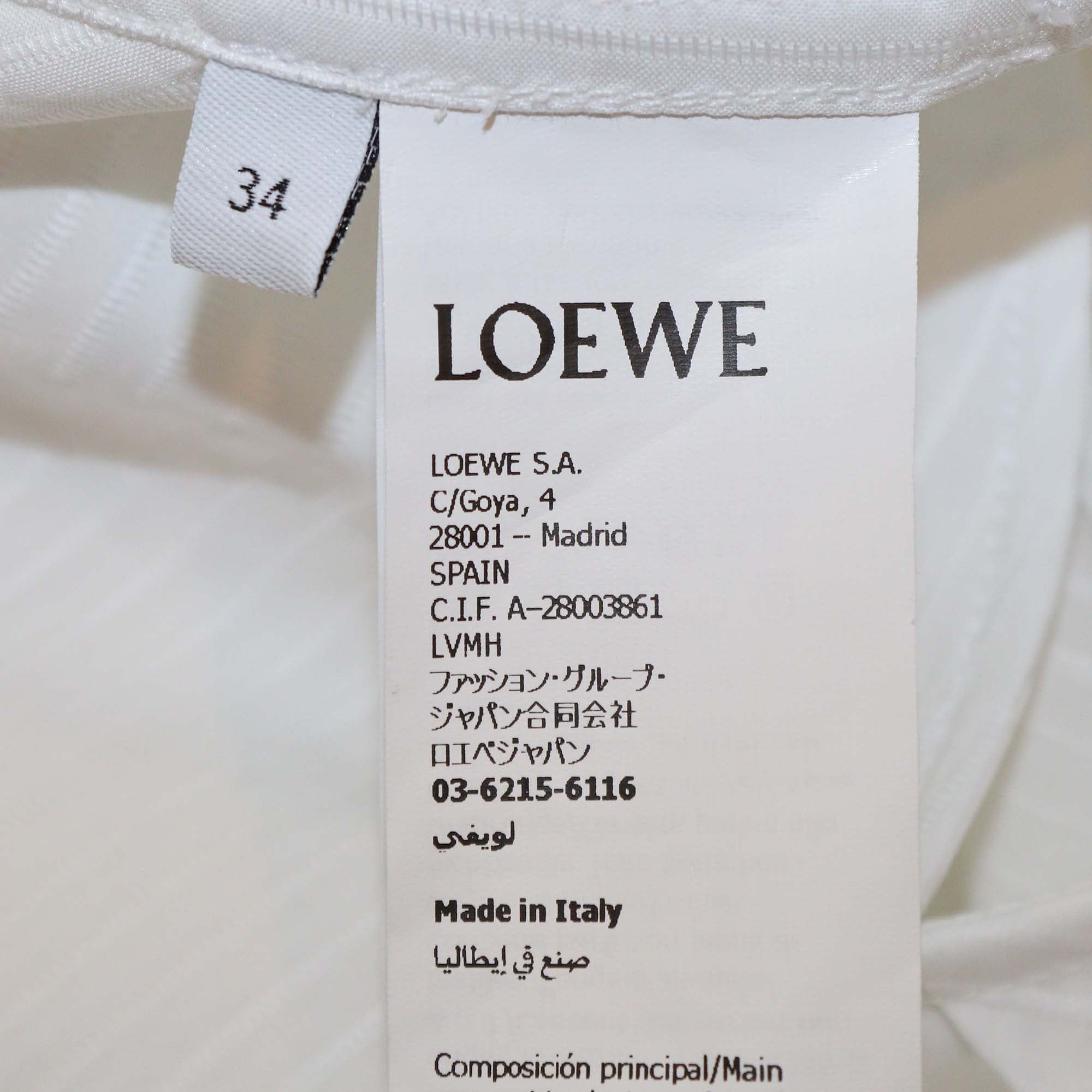 Loewe White Cotton Striped Textured Draped Midi Dress