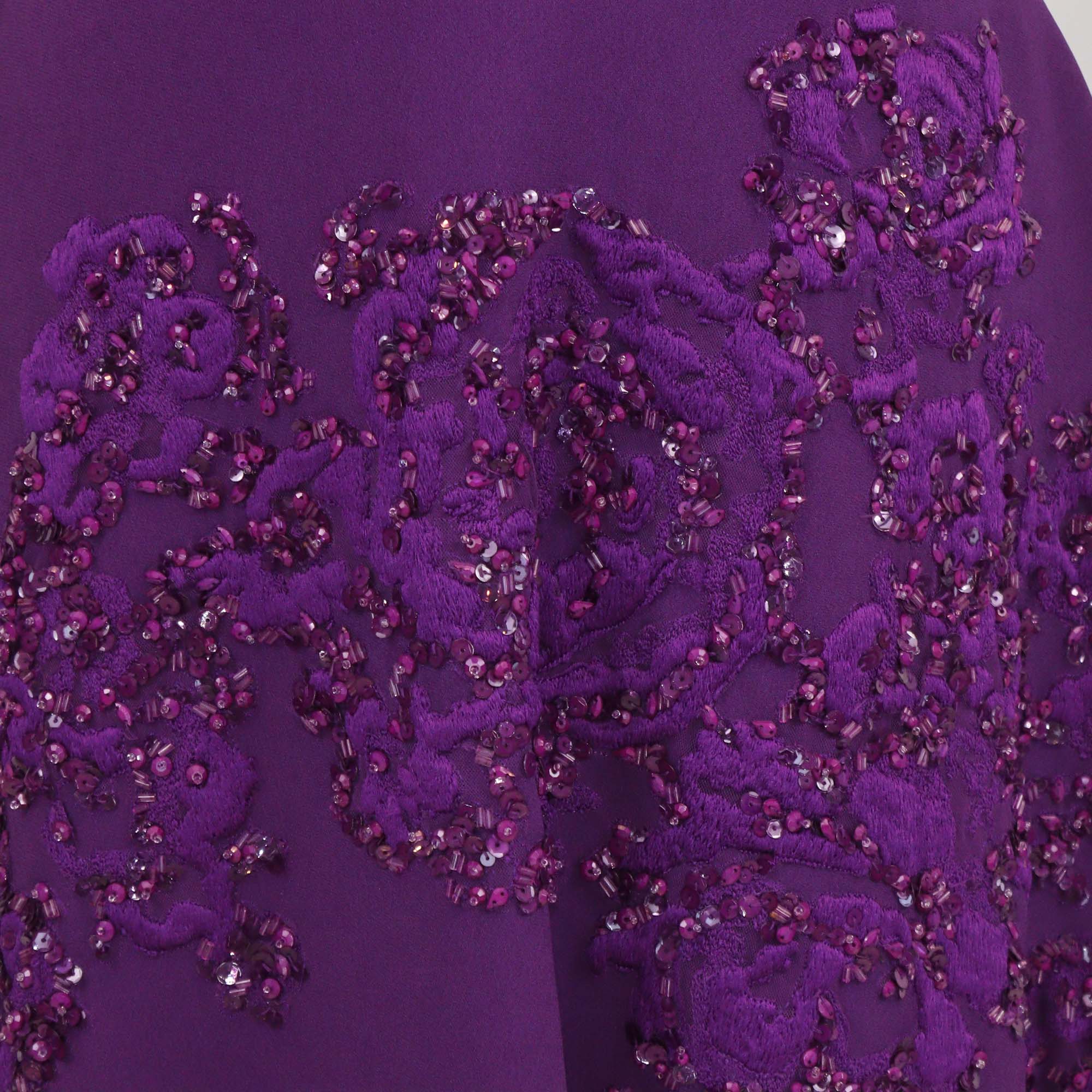 Elis Saab Amethyst Blend Viscose Embroidered Sequins Sleeveless Mini Dress