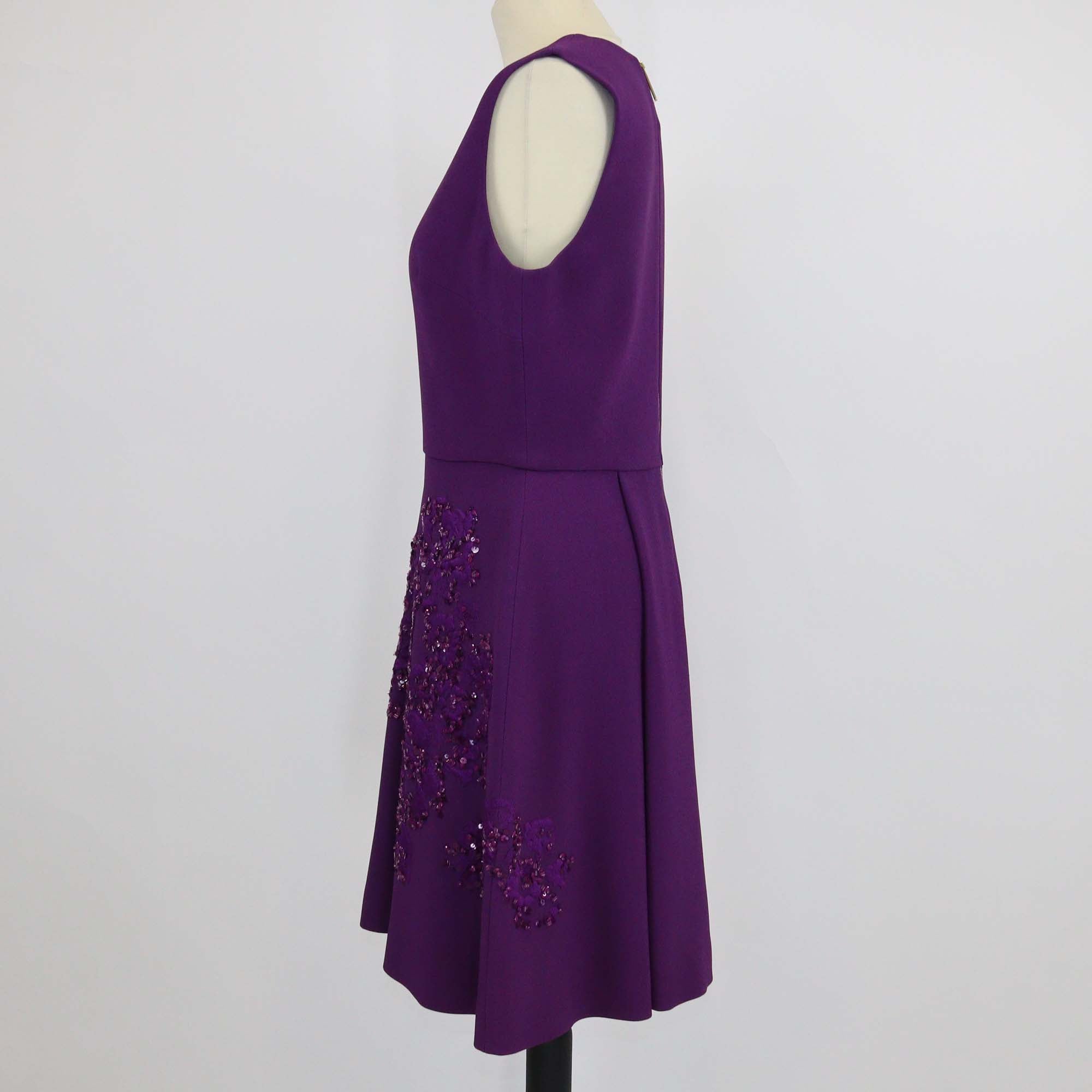 Elis Saab Amethyst Blend Viscose Embroidered Sequins Sleeveless Mini Dress