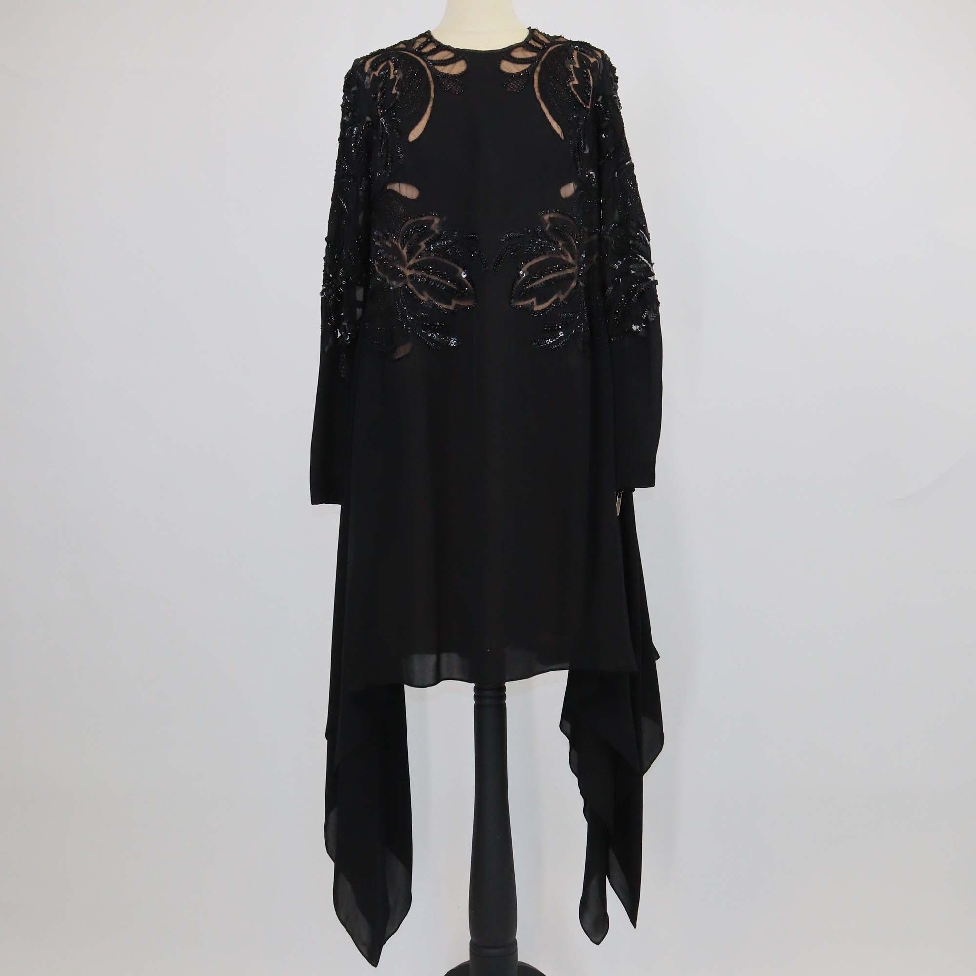 Elie Saab Black Silk Sequin & Beaded Long Sleeve Tunic Dress