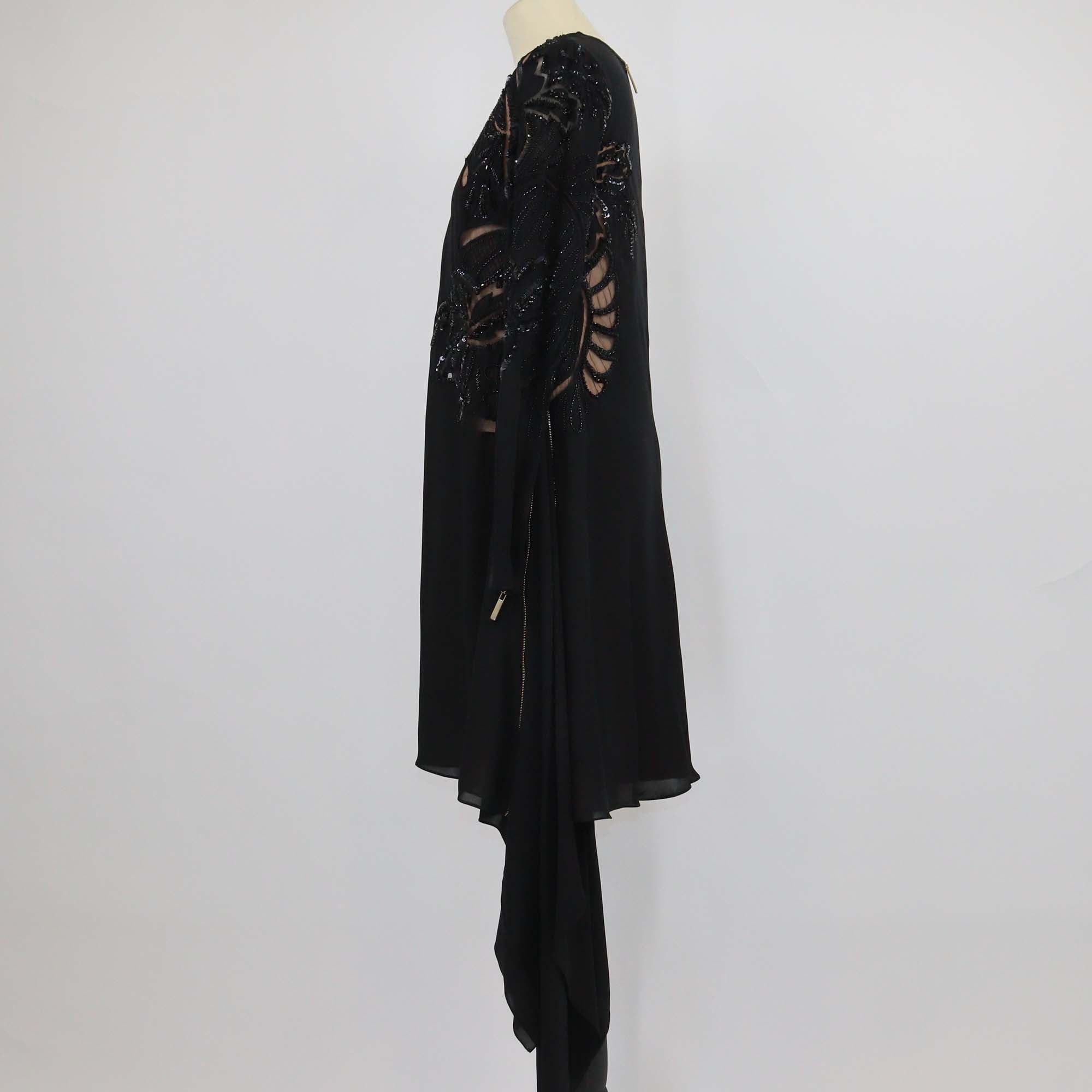 Elie Saab Black Silk Sequin & Beaded Long Sleeve Tunic Dress
