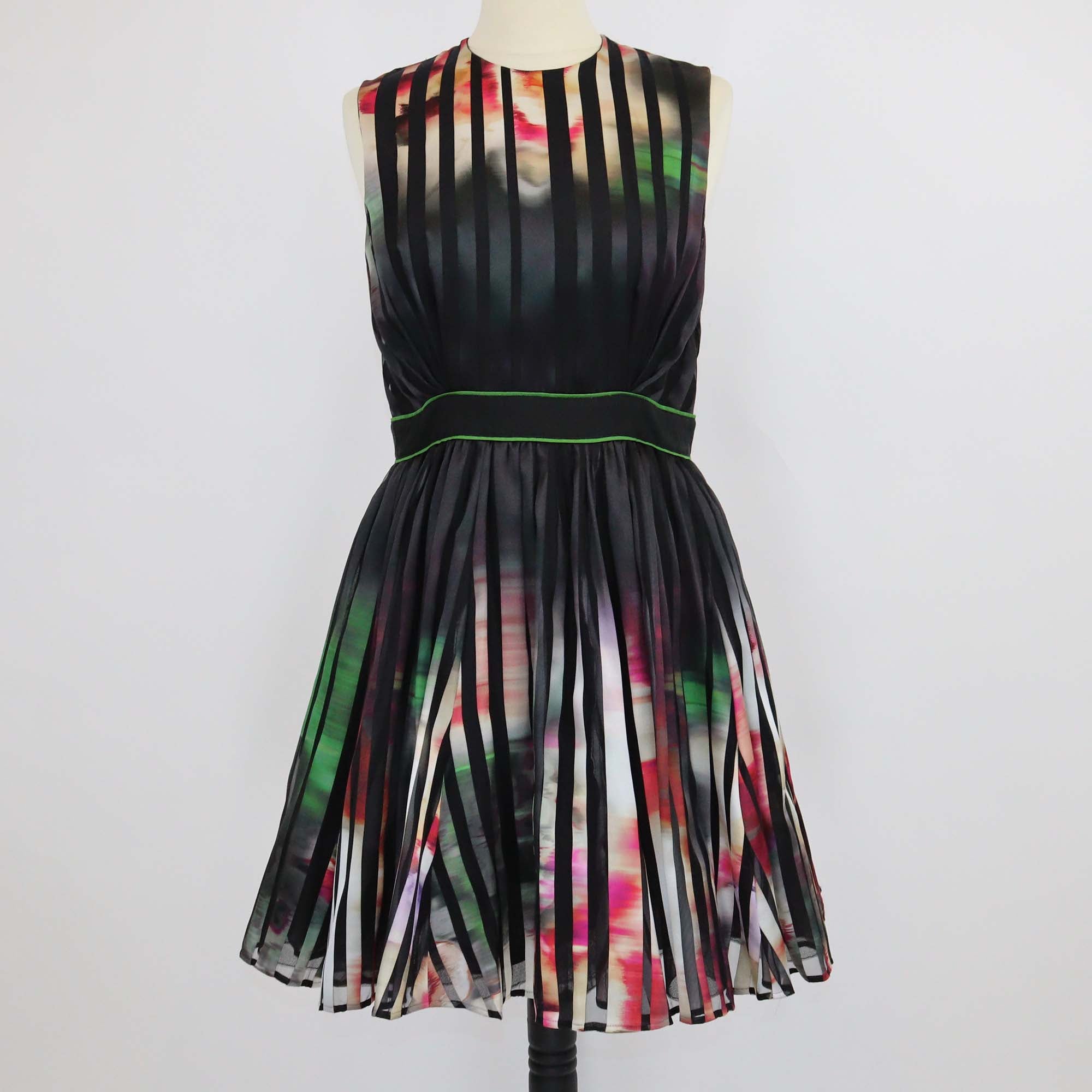 Elie Saab Multicolor Striped Blended Fabric Sleeveless Short Dress