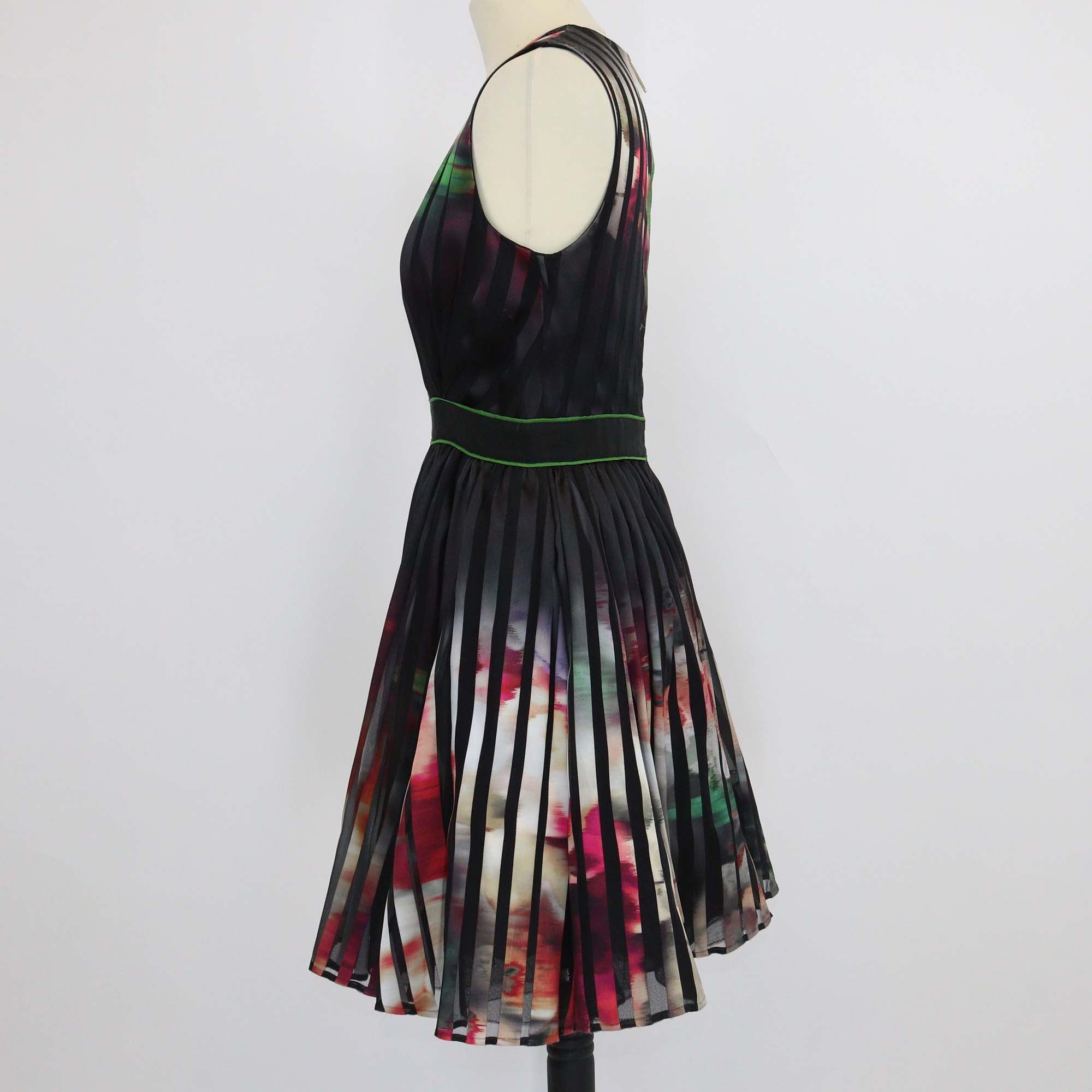 Elie Saab Multicolor Striped Blended Fabric Sleeveless Short Dress