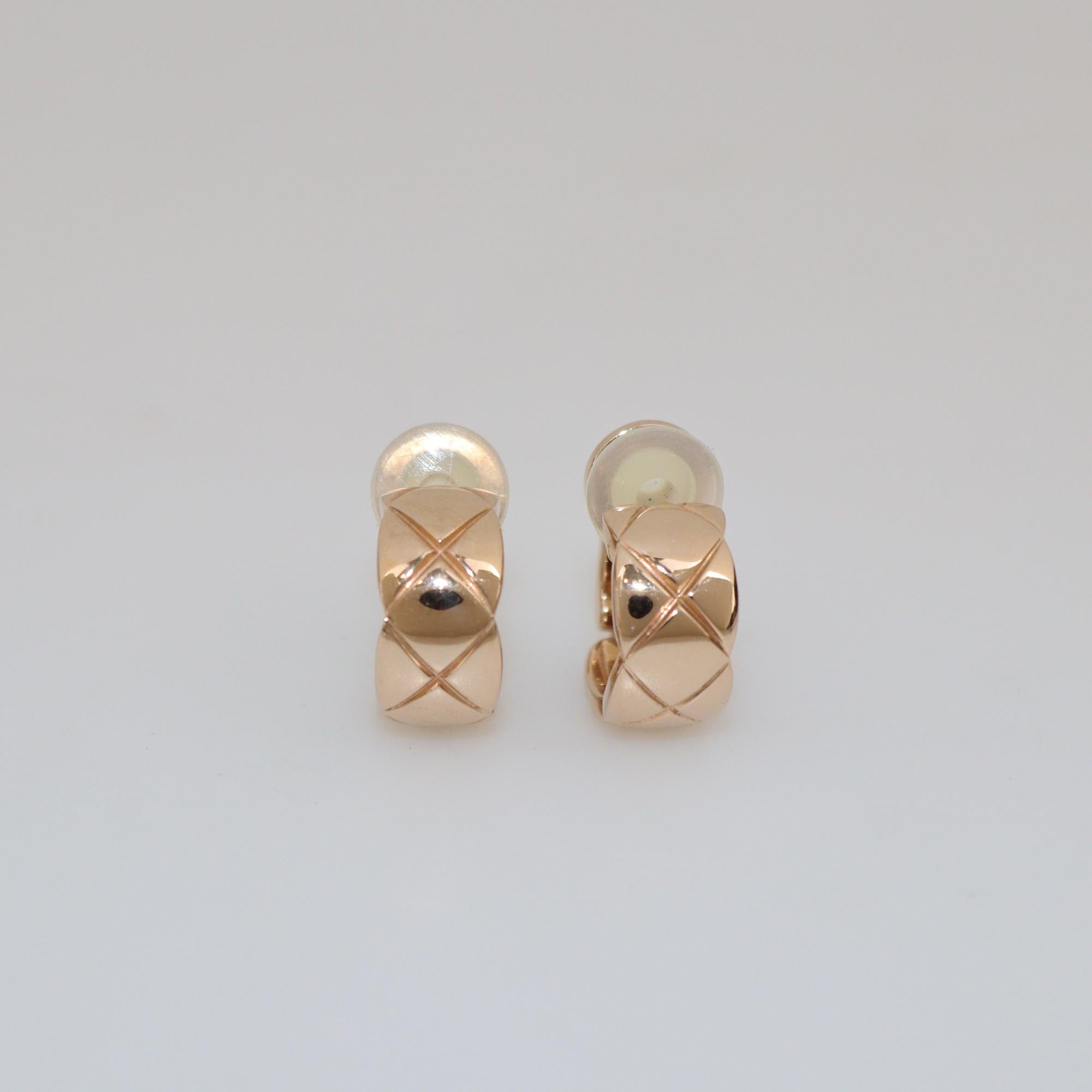 Chanel 18K Rose Gold Coco Crush Clip On Earrings Womens Chanel
