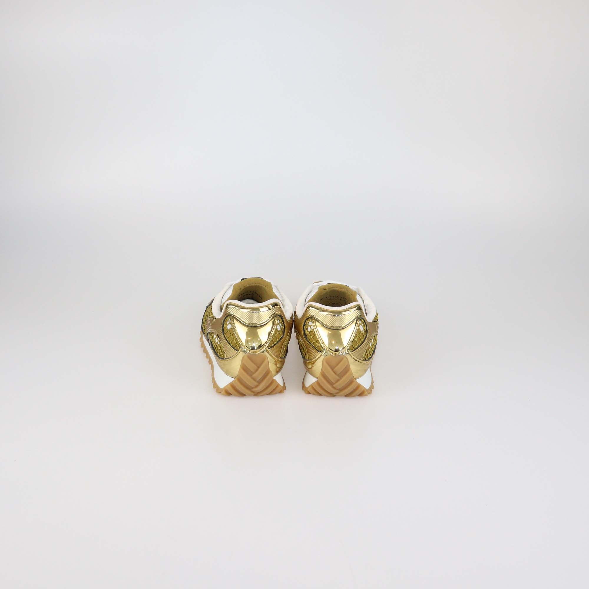 Bottega Veneta Gold/White Technical Fabric and Mesh Orbit Sneakers