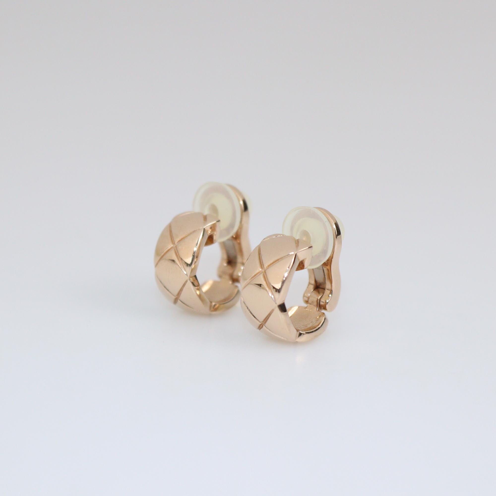 Chanel 18K Rose Gold Coco Crush Clip On Earrings Womens Chanel