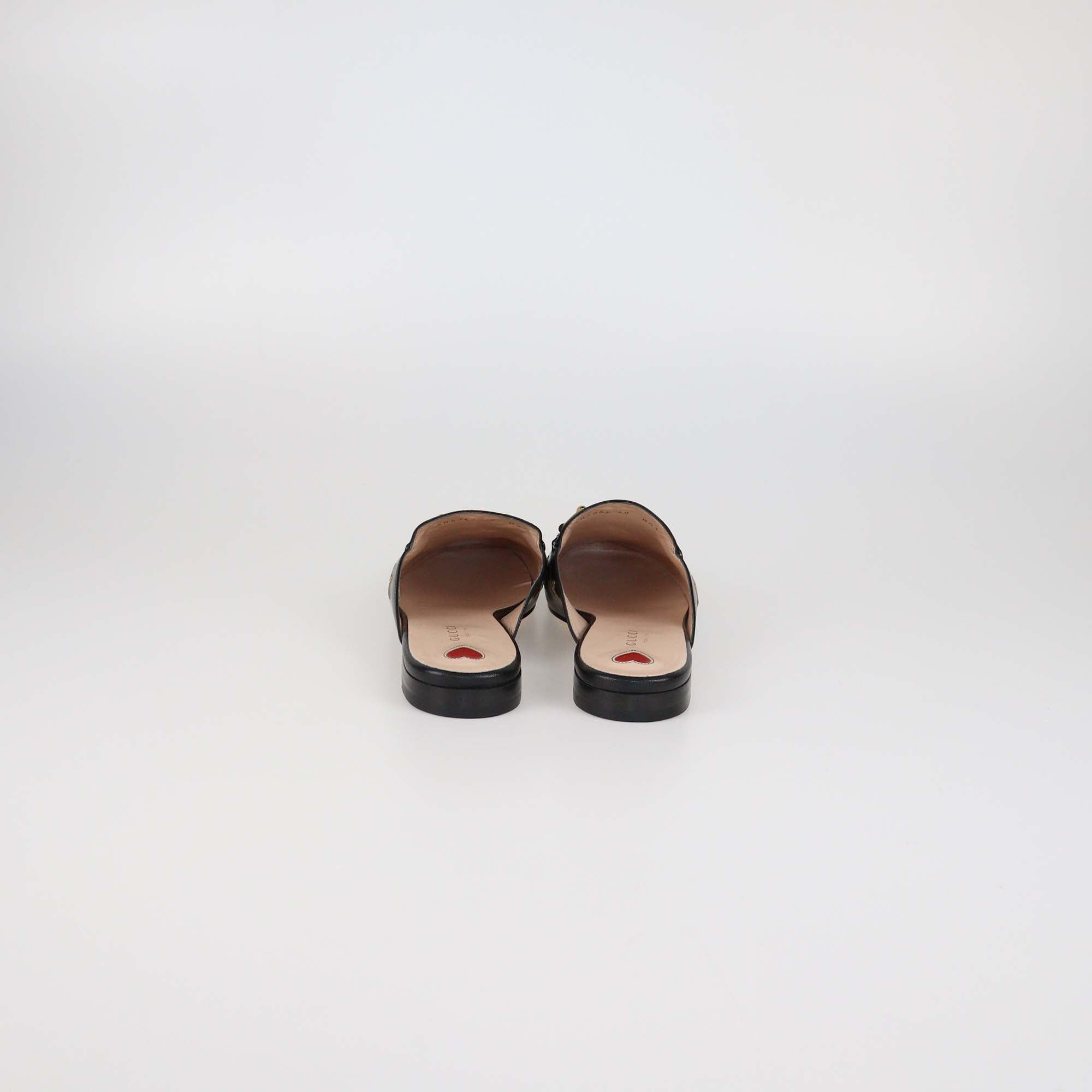 Gucci Black Leather Star & Bee Embroidered Princetown Mules