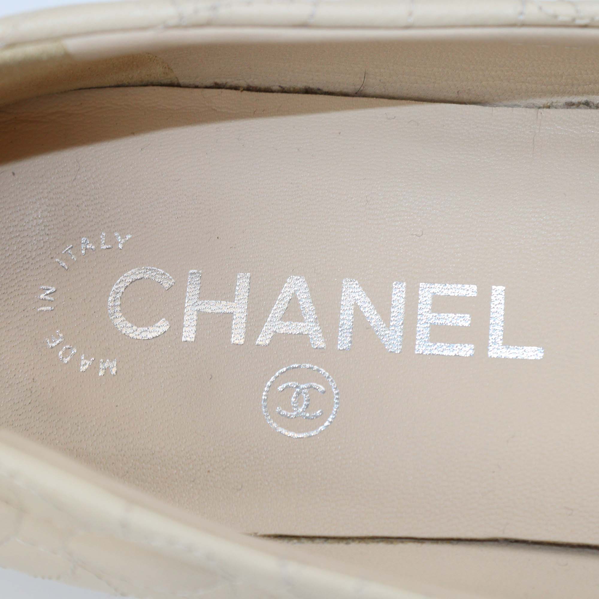 Chanel Beige Camellia Embroidered Leather Flat Pumps