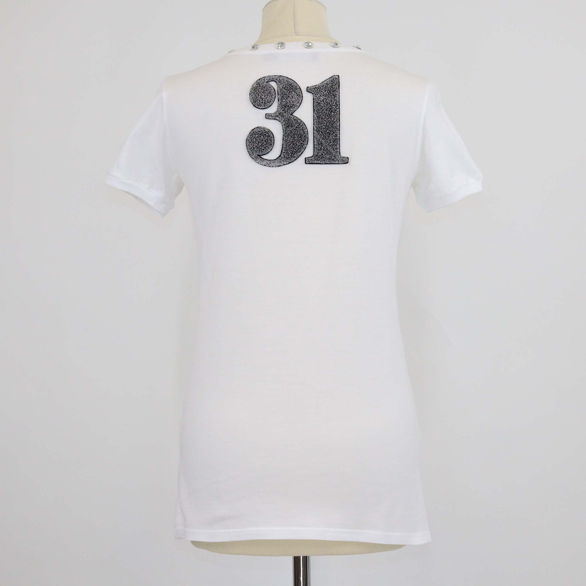 Dolce & Gabbana White Cotton Print Rhinestone T-Shirt