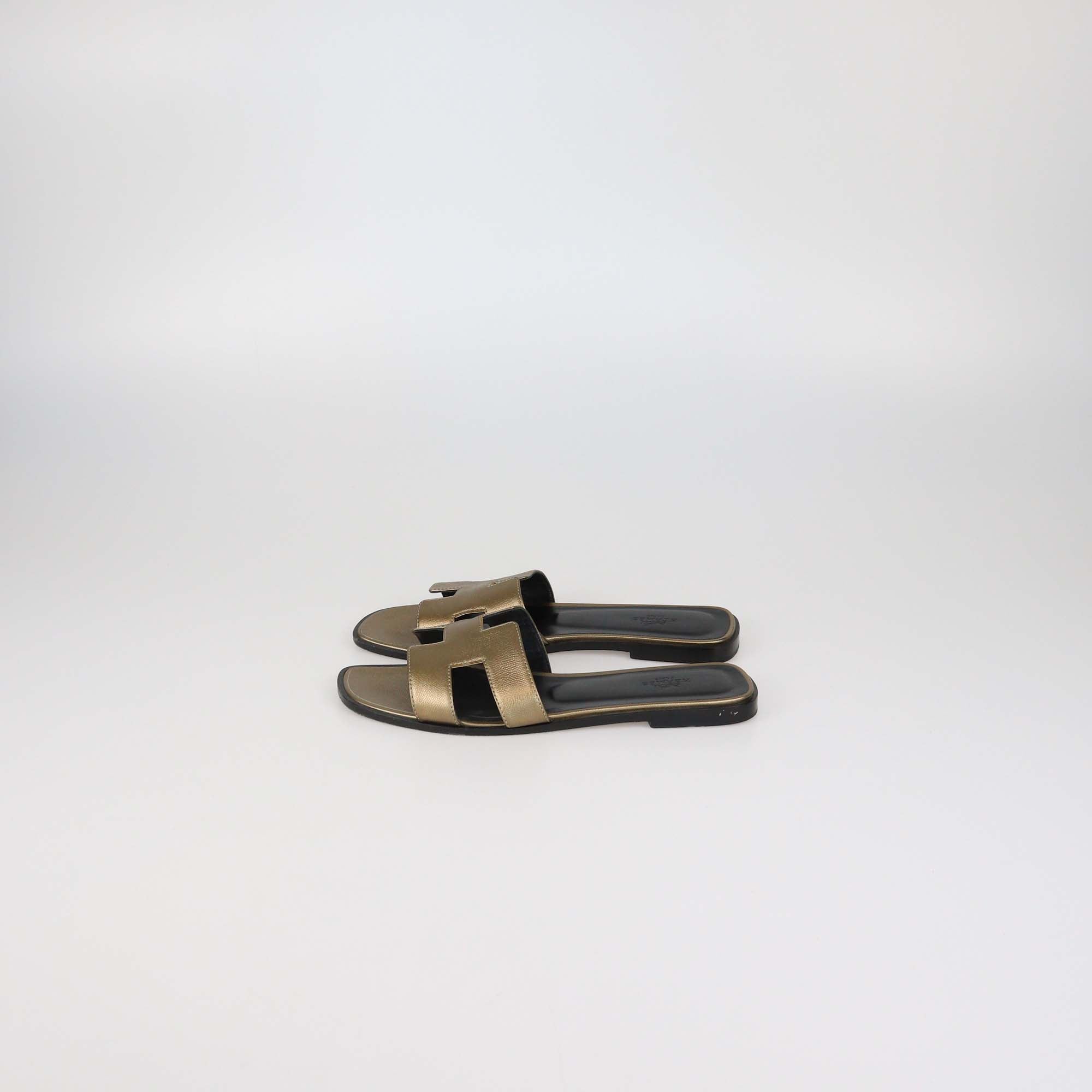 Hermes Dore Epsom Leather Oran Sandals