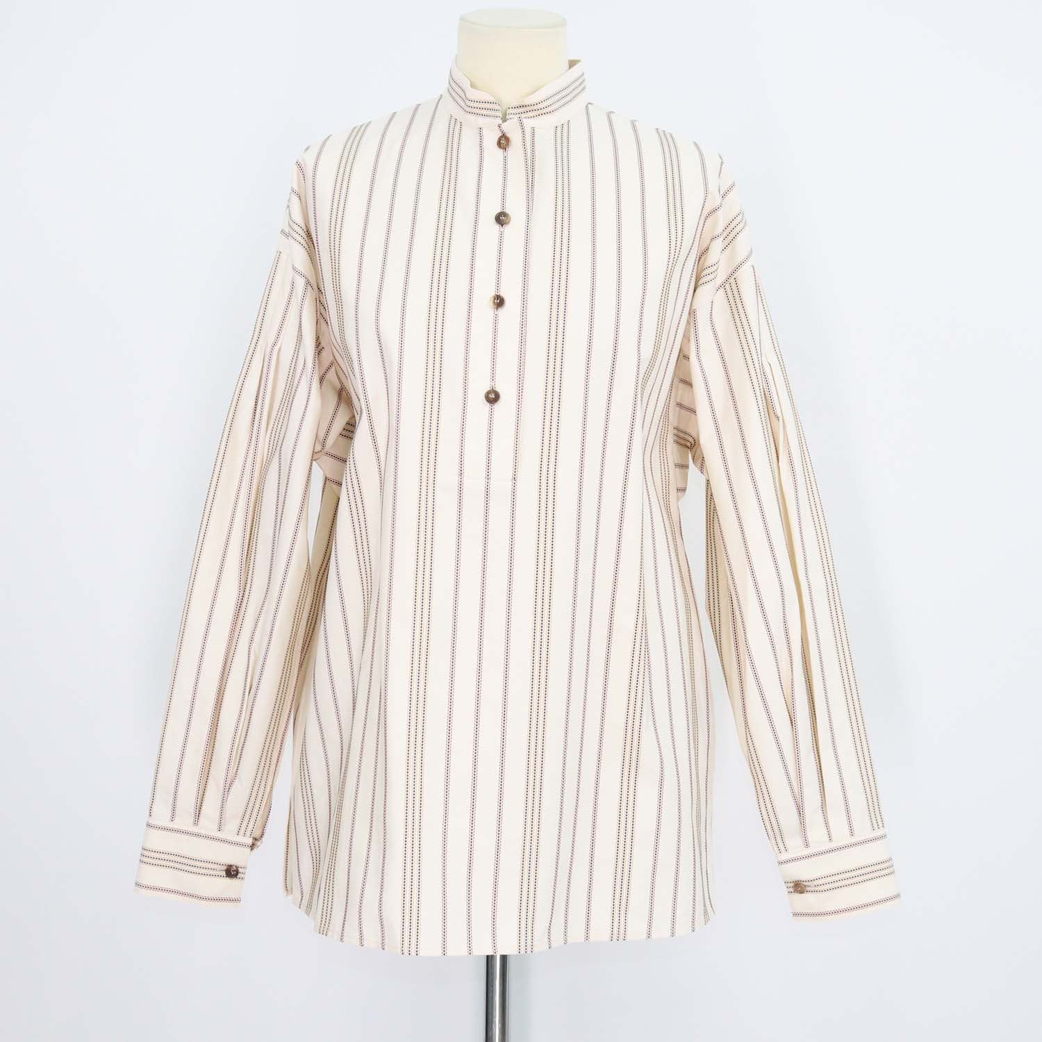 Loro Piana Cream Cotton Stripe Valerie Long Sleeve Shirt