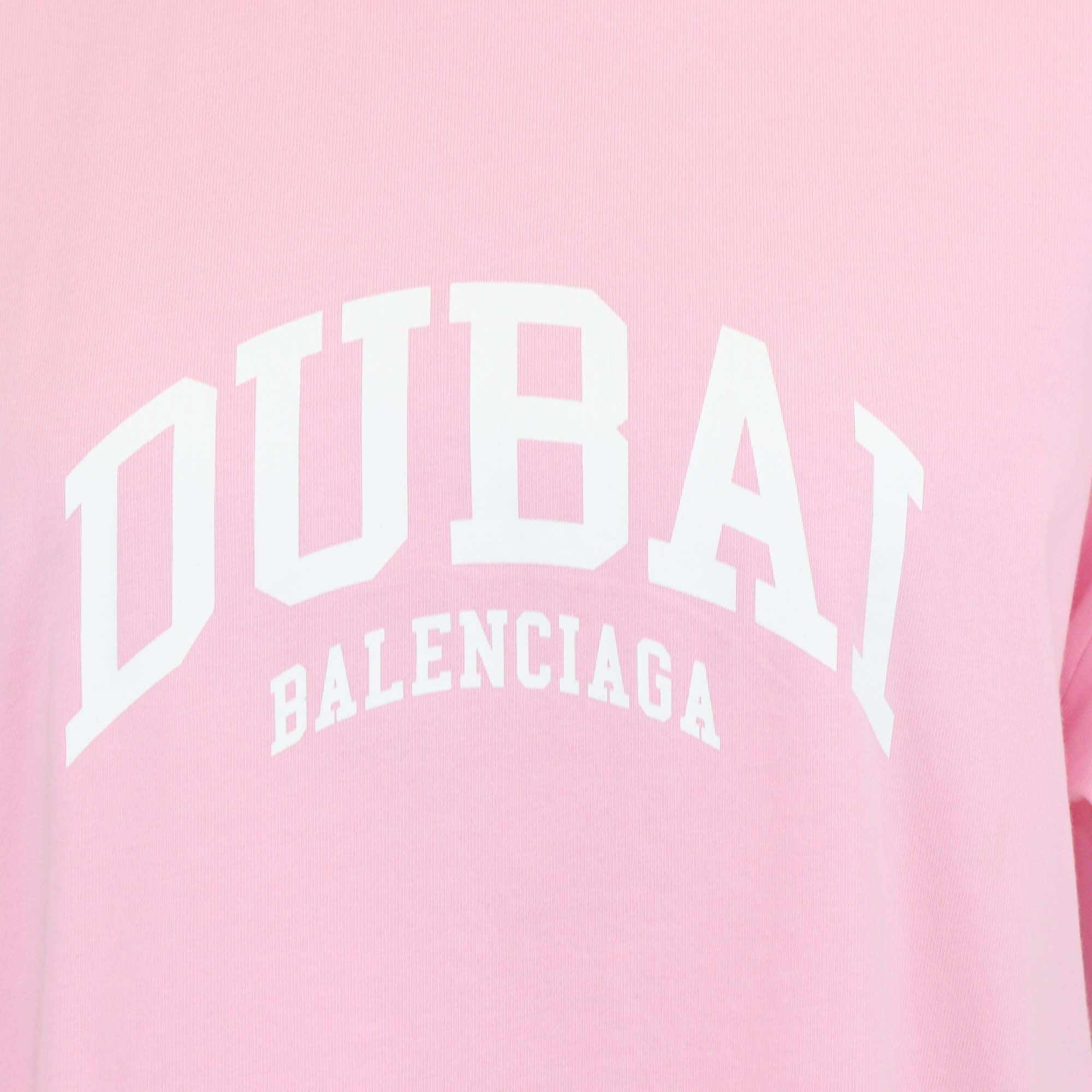 Balenciaga Baby Pink Cotton Dubai Logo Print T-Shirt