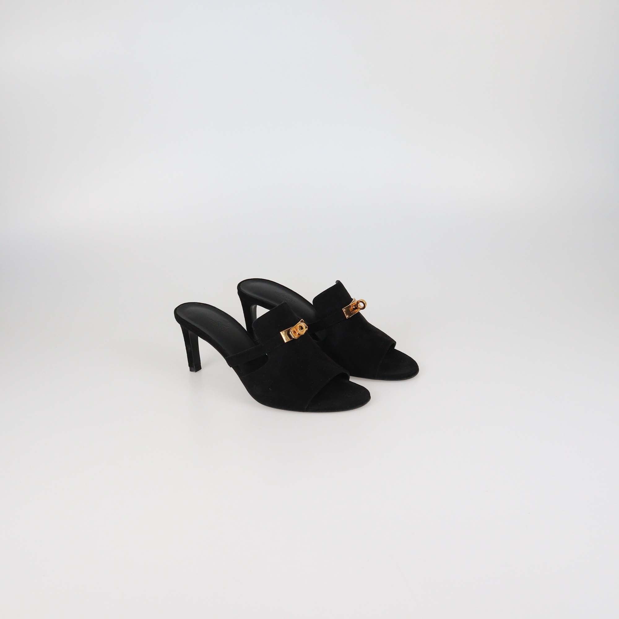 Hermes Black Suede Cute Sandals