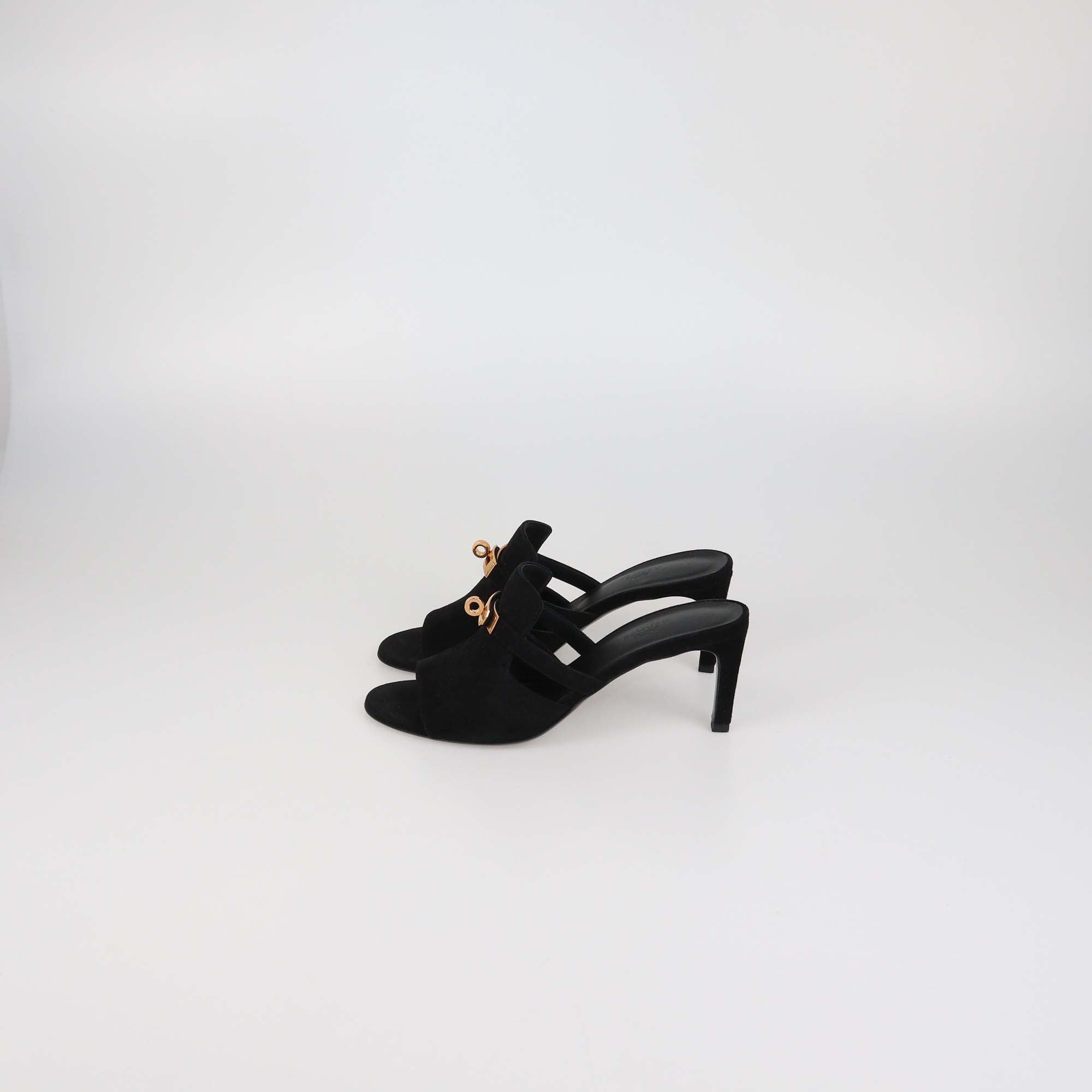 Hermes Black Suede Cute Sandals
